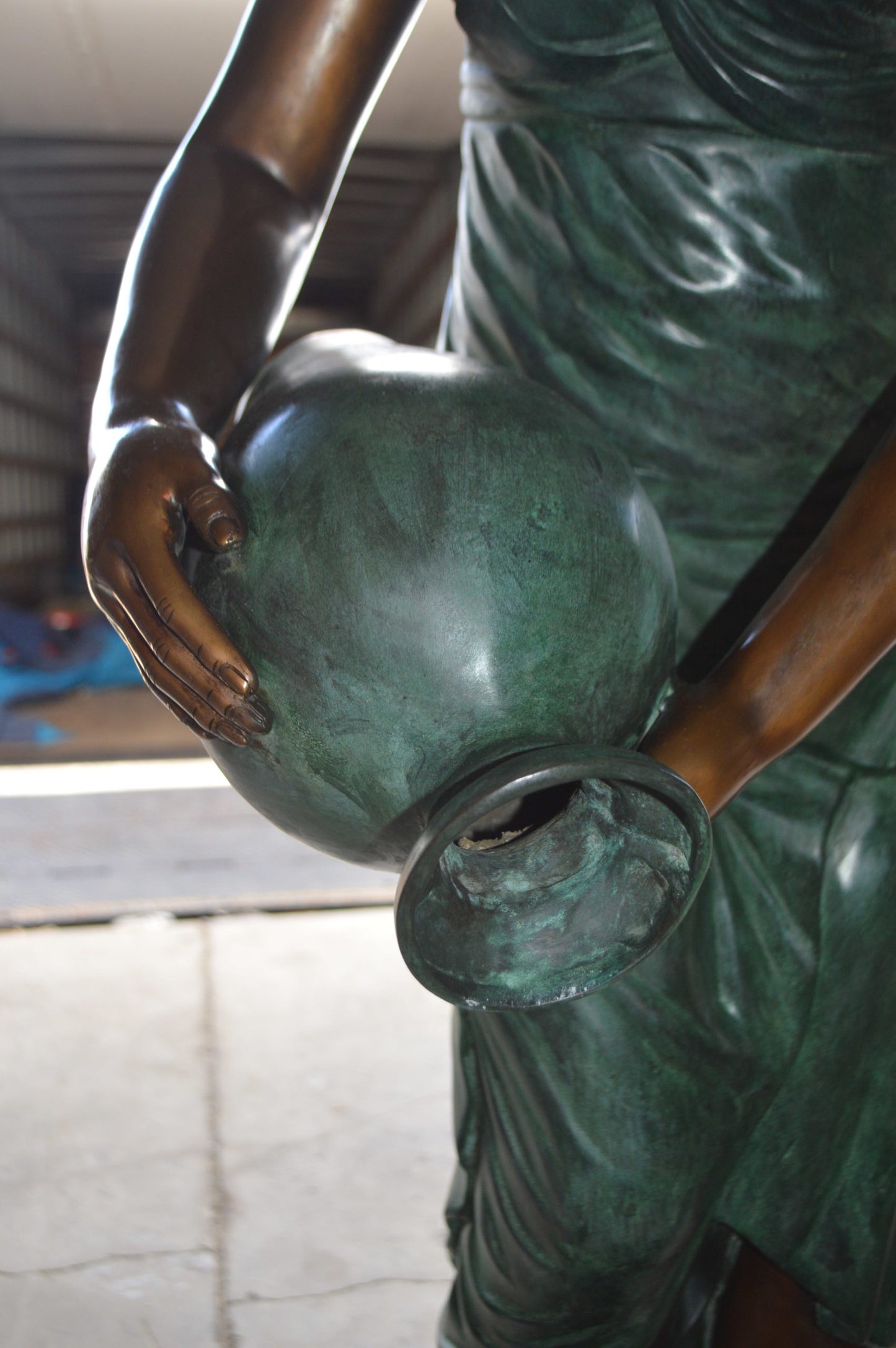 Girl Holding a Pot on Shell Fountain Bronze Statue - Size: 33"L x 30"W x 62"H.