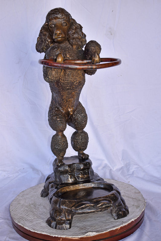 Standard Poodle Dog Hooding A Ring Bronze Statue - Size: 18"L x 13"W x 34"H.