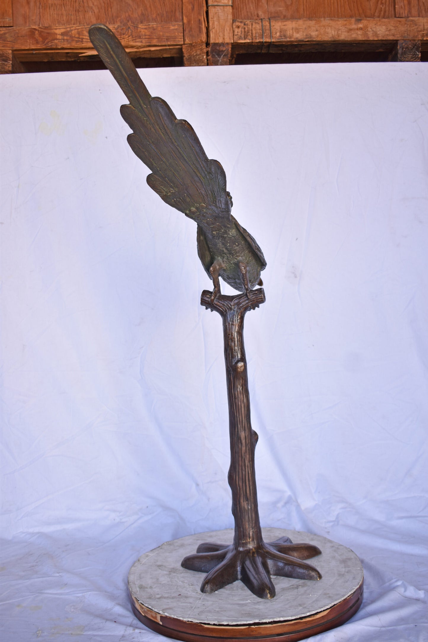 Parrot on a Tree looking Down Bronze Statue - Size: 37"L x 15"W x 47"H.