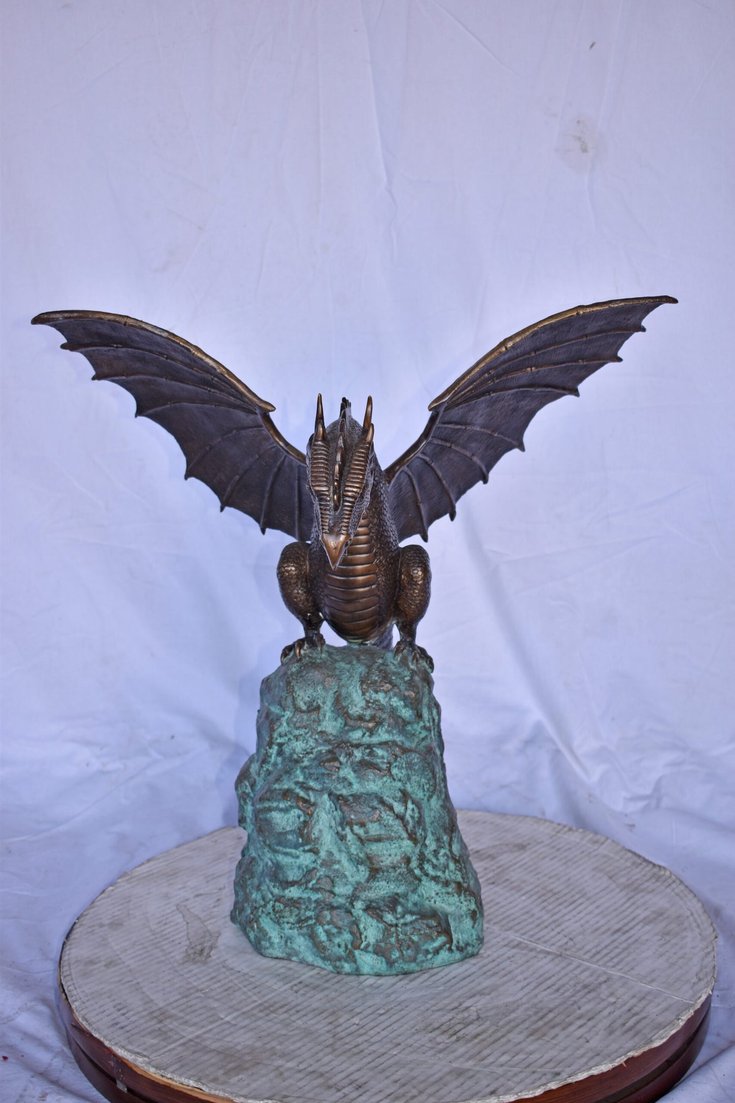 Dragon Standing on a Rock Bronze Statue Fountain - Size: 23"L x 18"W x 23"H.