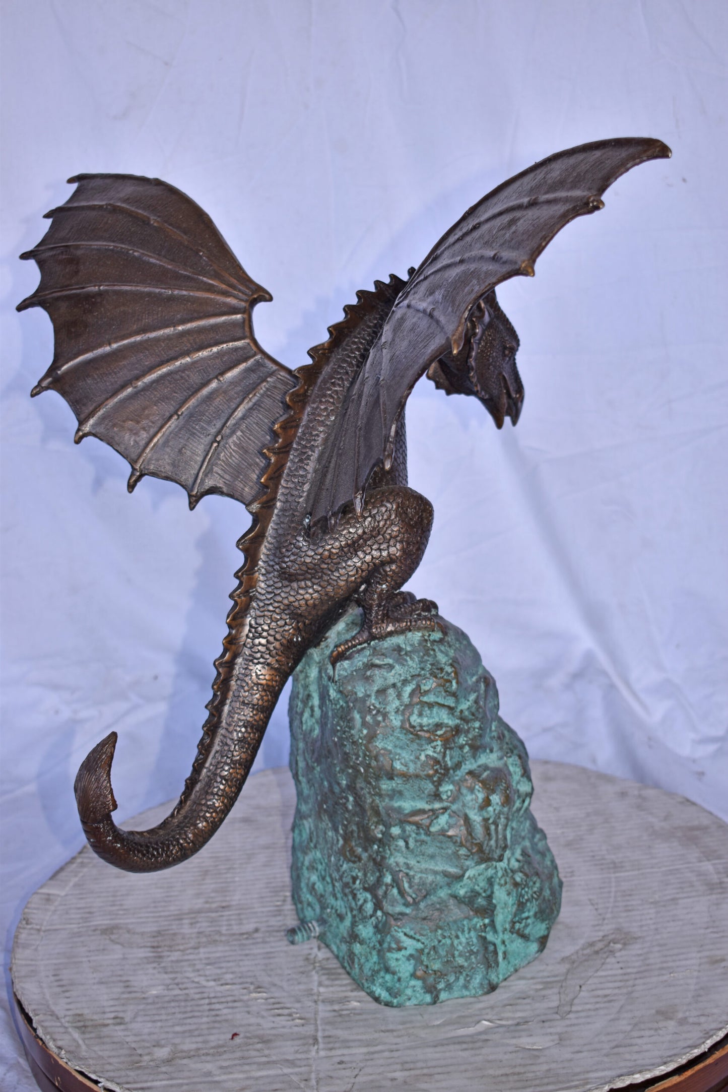 Dragon Standing on a Rock Bronze Statue Fountain - Size: 23"L x 18"W x 23"H.