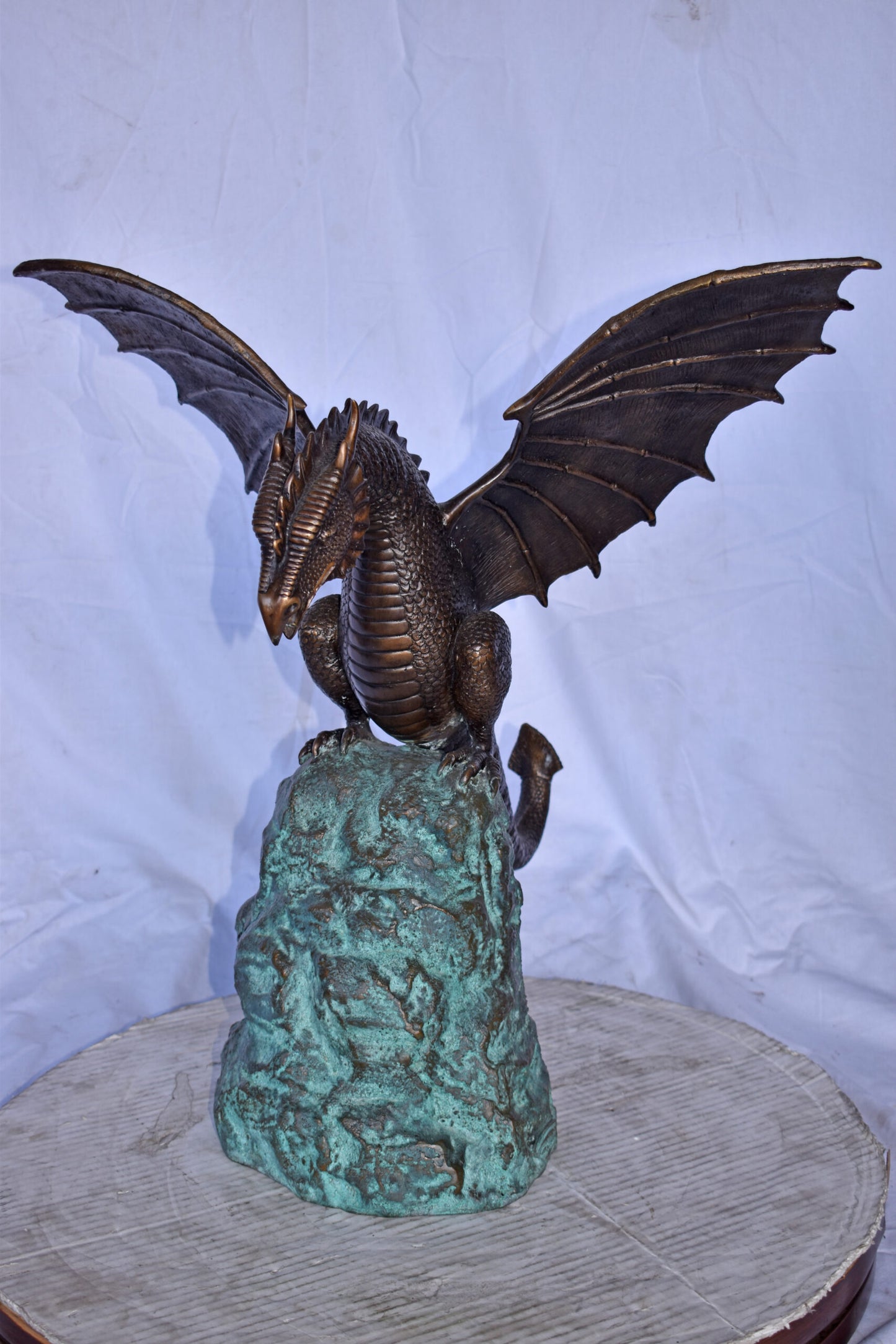 Dragon Standing on a Rock Bronze Statue Fountain - Size: 23"L x 18"W x 23"H.