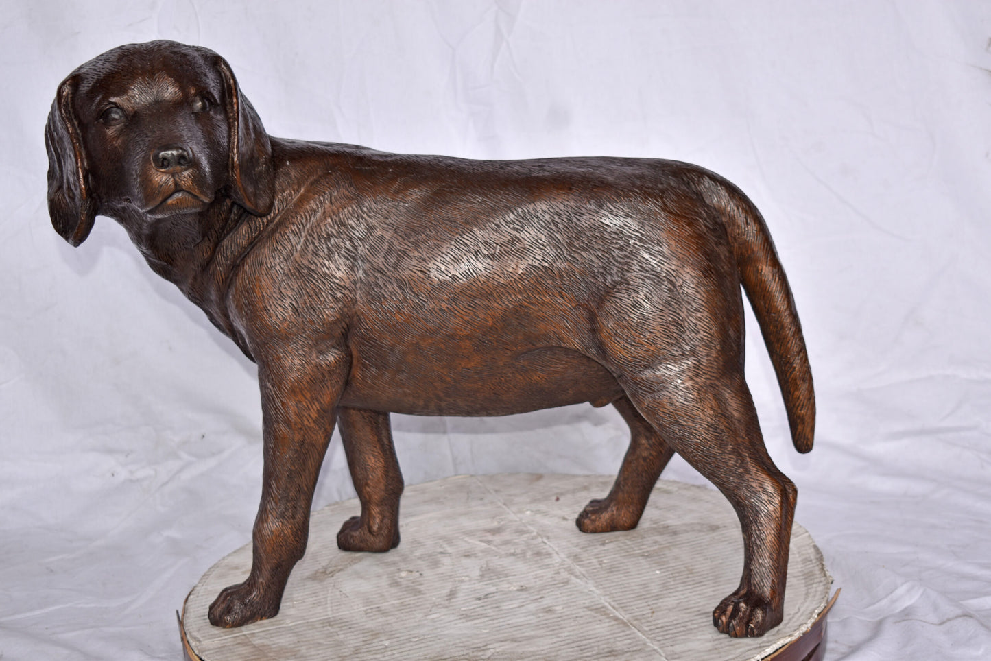 Beagle Dog Standing Made of Bronze, Statue - Size: 27"L x 14"W x 21"H.