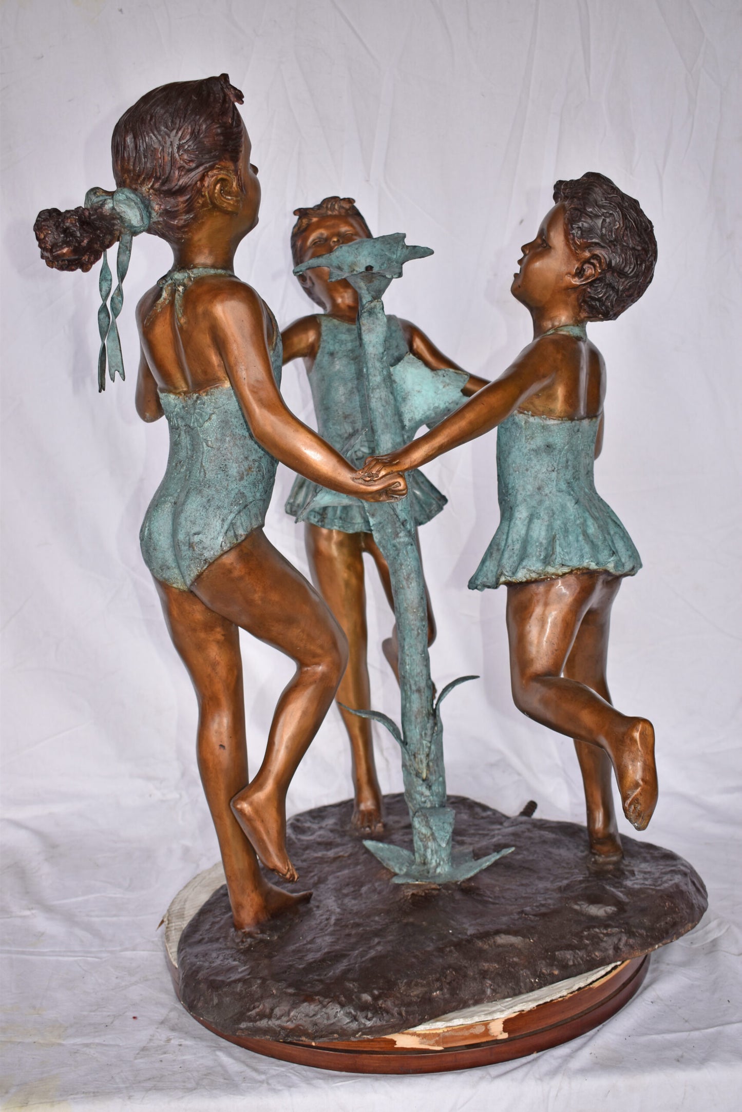 Three Girls Dancing Around Water Fountain Bronze Statue - Size: 35" x 24" x 38"H