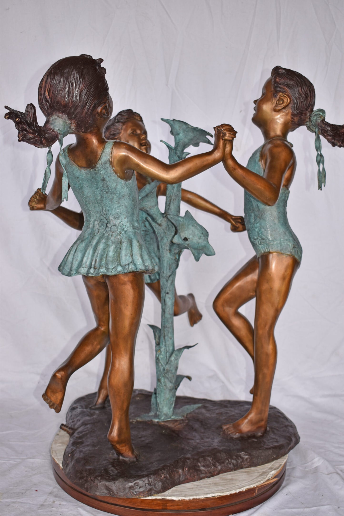 Three Girls Dancing Around Water Fountain Bronze Statue - Size: 35" x 24" x 38"H