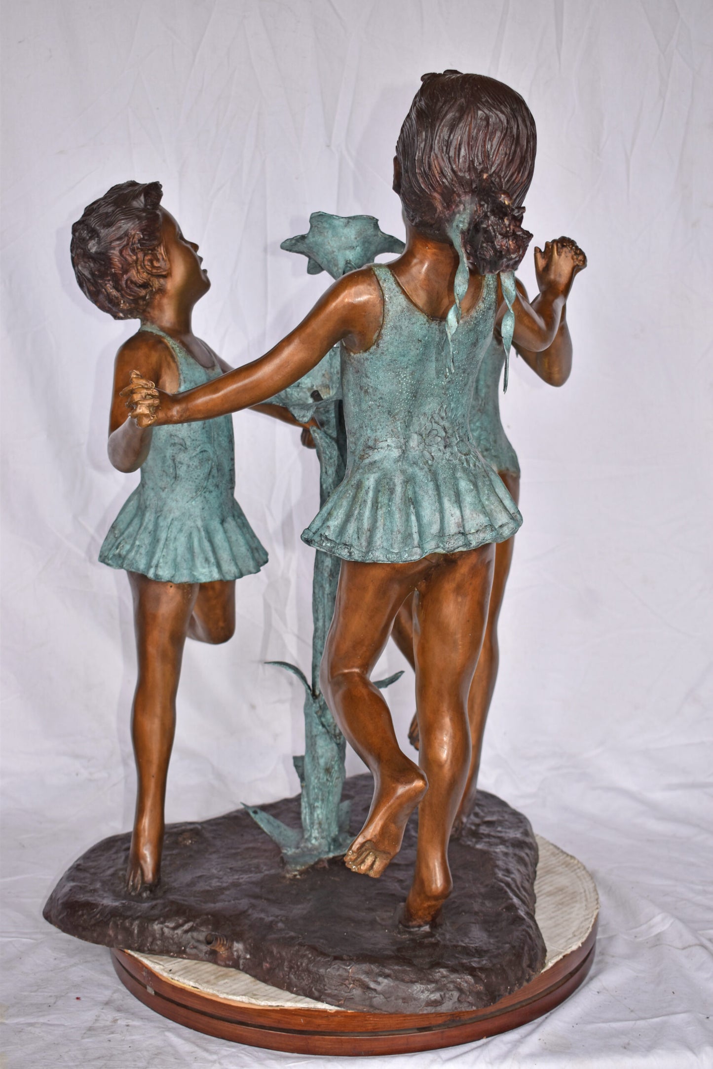 Three Girls Dancing Around Water Fountain Bronze Statue - Size: 35" x 24" x 38"H
