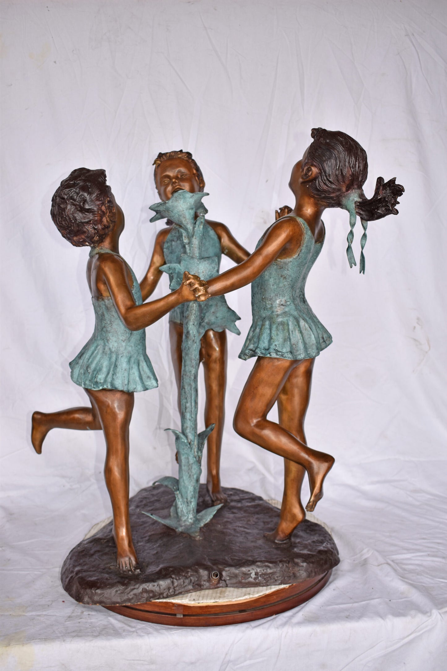 Three Girls Dancing Around Water Fountain Bronze Statue - Size: 35" x 24" x 38"H
