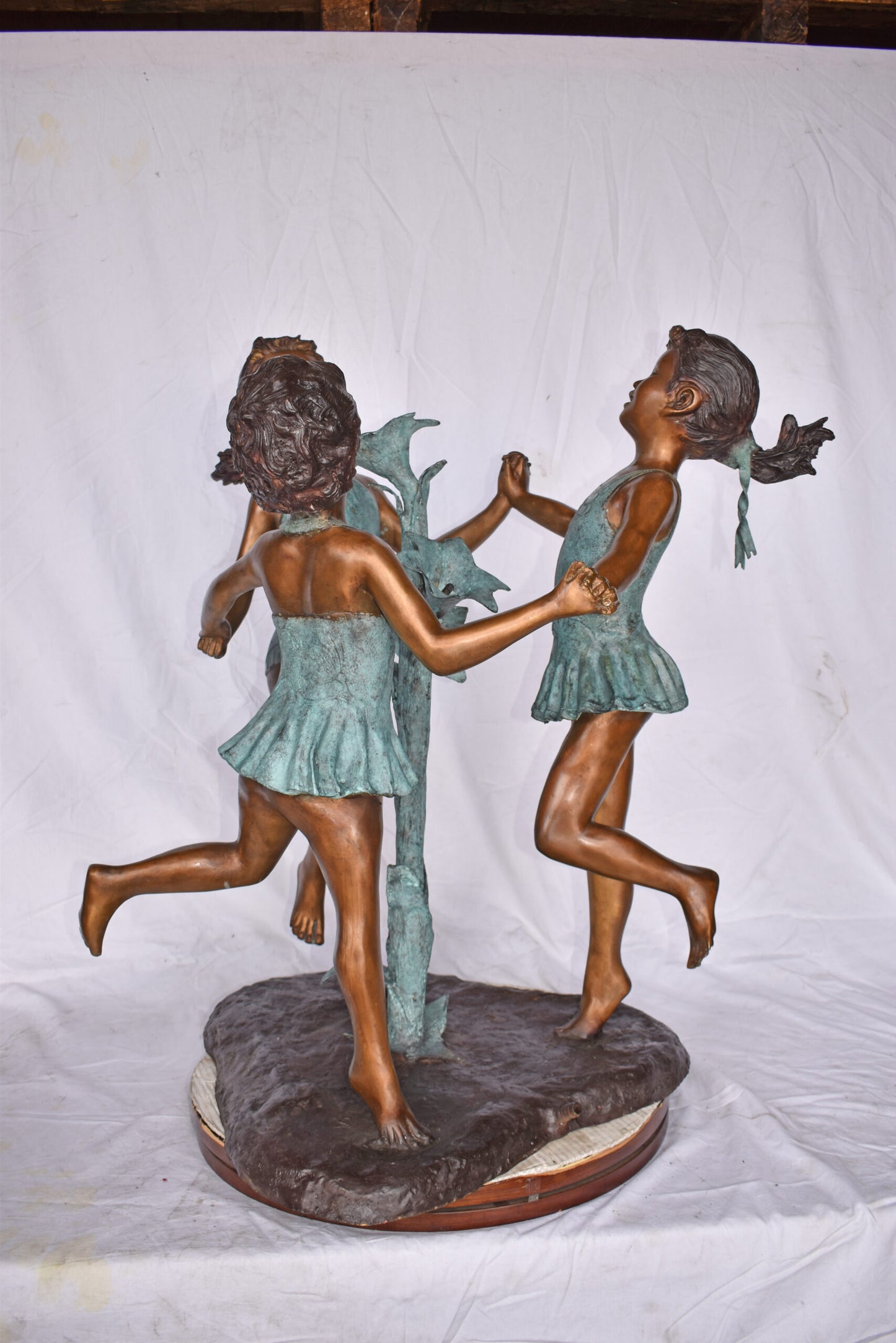 Three Girls Dancing Around Water Fountain Bronze Statue - Size: 35" x 24" x 38"H