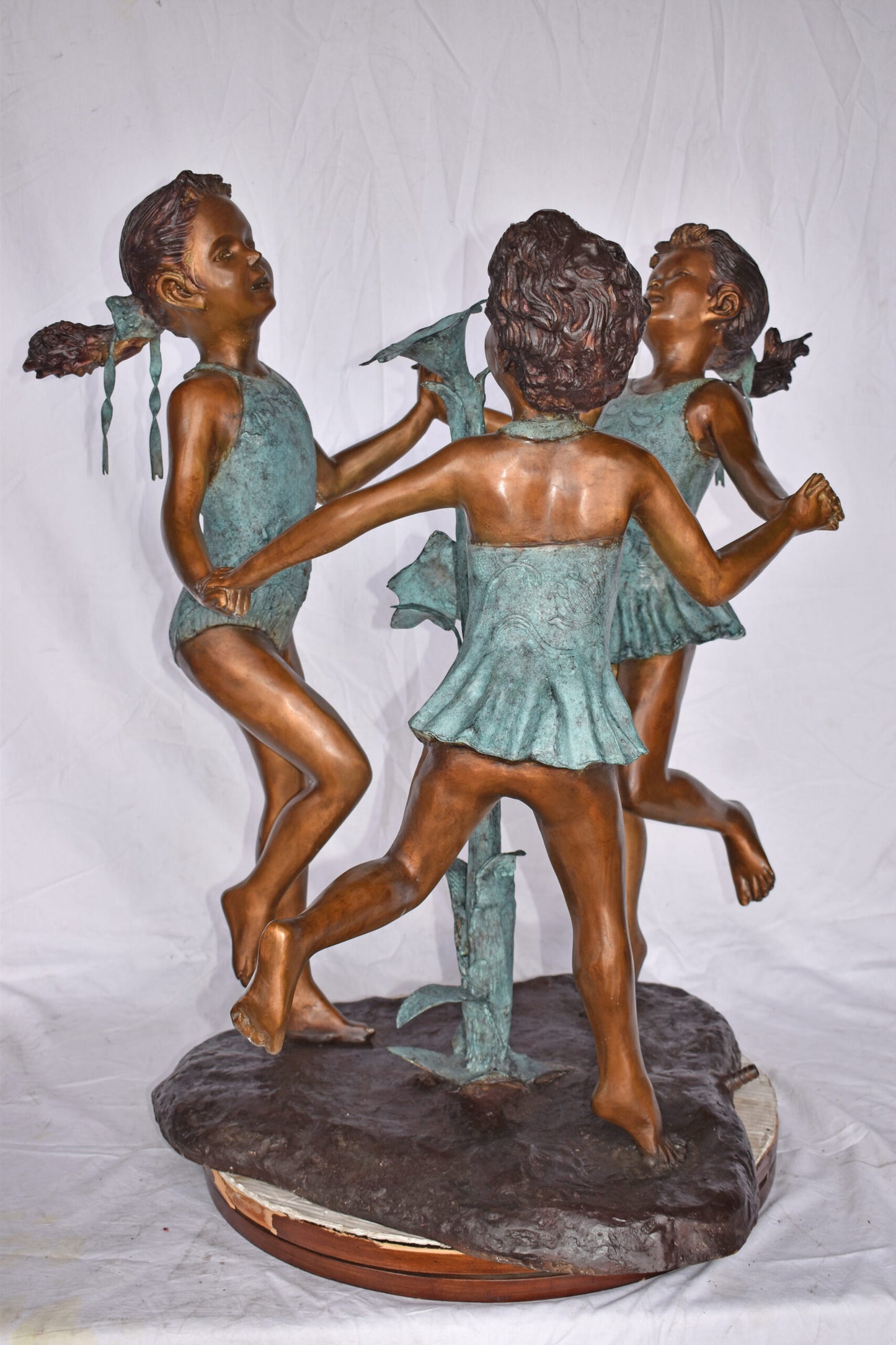 Three Girls Dancing Around Water Fountain Bronze Statue - Size: 35" x 24" x 38"H