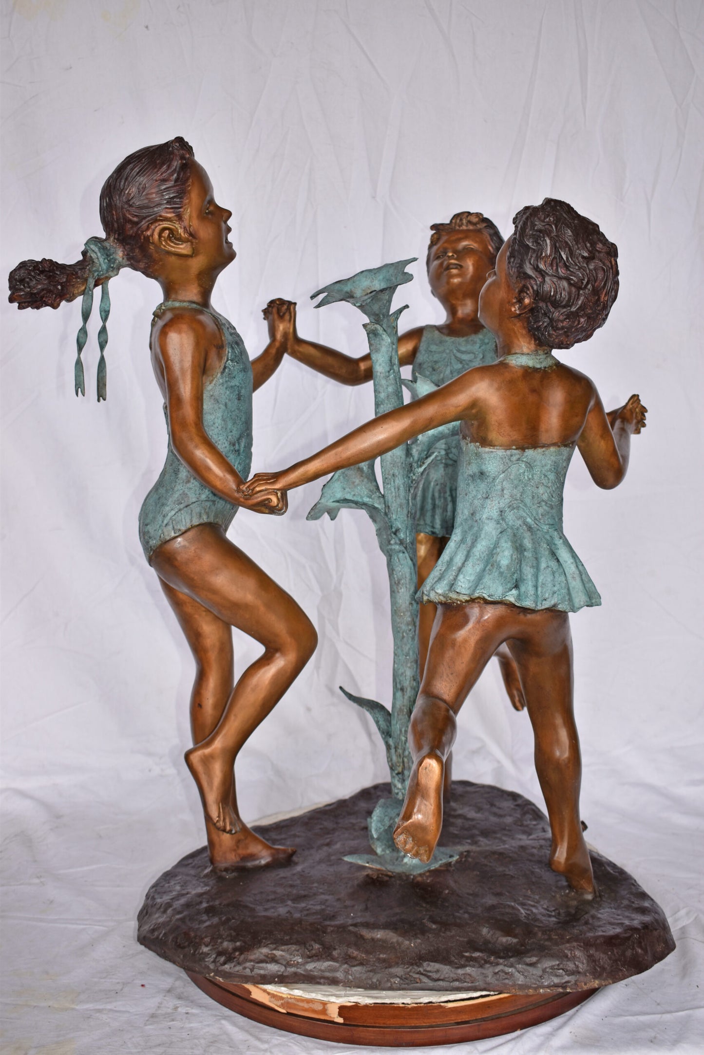 Three Girls Dancing Around Water Fountain Bronze Statue - Size: 35" x 24" x 38"H