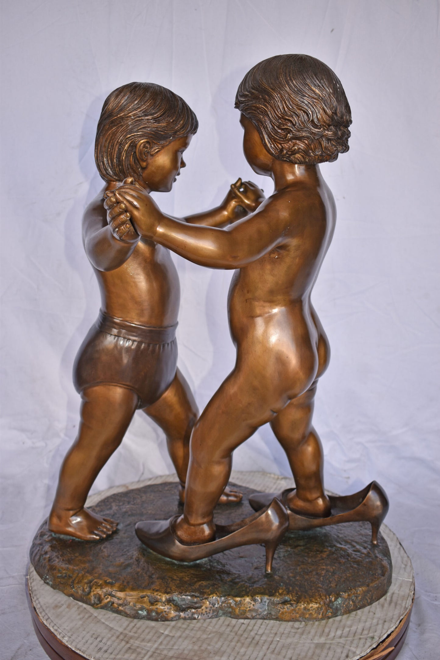 Girl with Big Shoes Dancing with A Boy Bronze Art Nude 21"L x 15"W x 30"H.