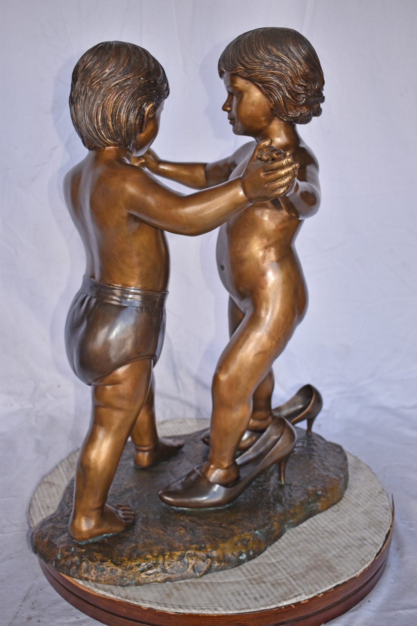 Girl with Big Shoes Dancing with A Boy Bronze Art Nude 21"L x 15"W x 30"H.