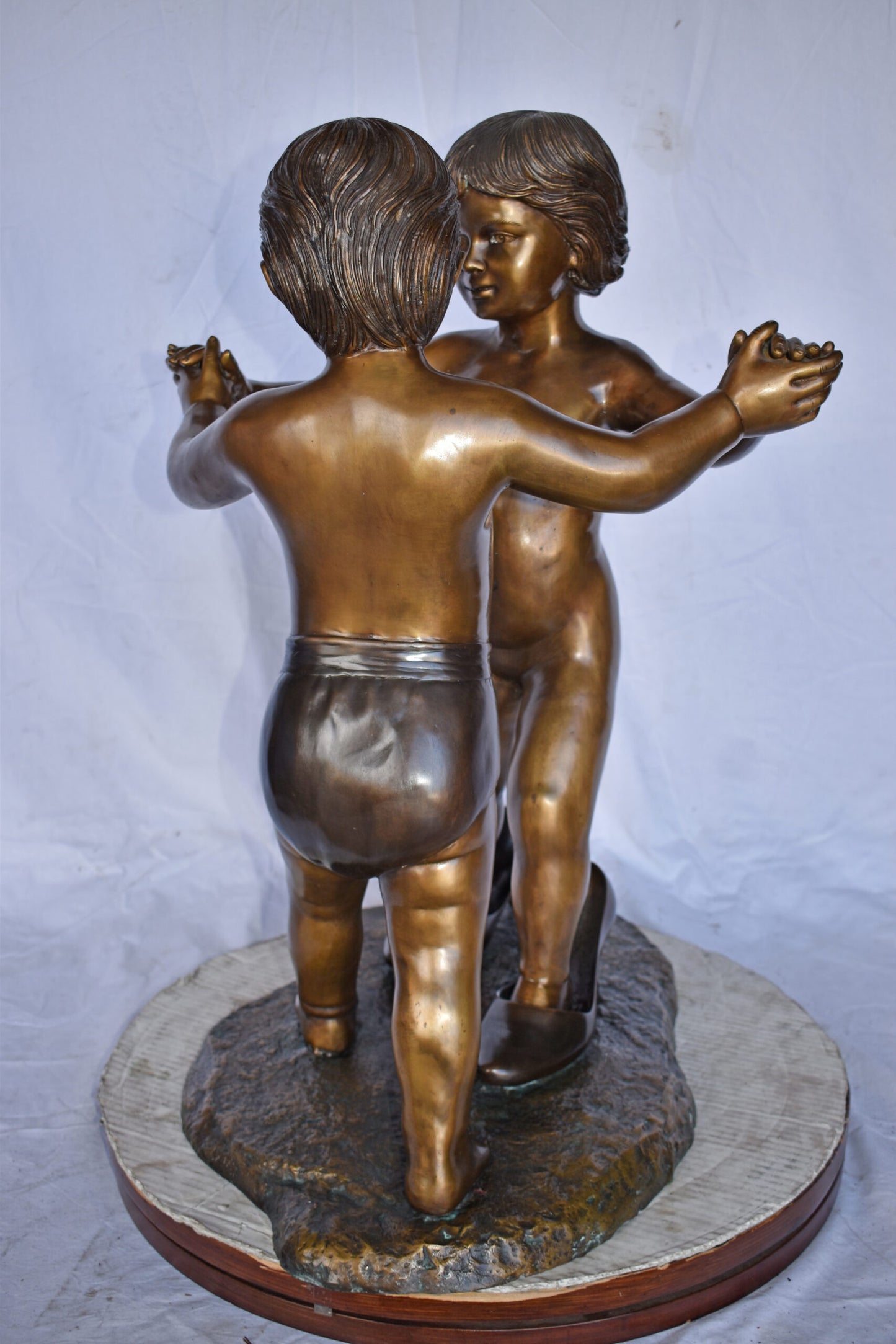 Girl with Big Shoes Dancing with A Boy Bronze Art Nude 21"L x 15"W x 30"H.