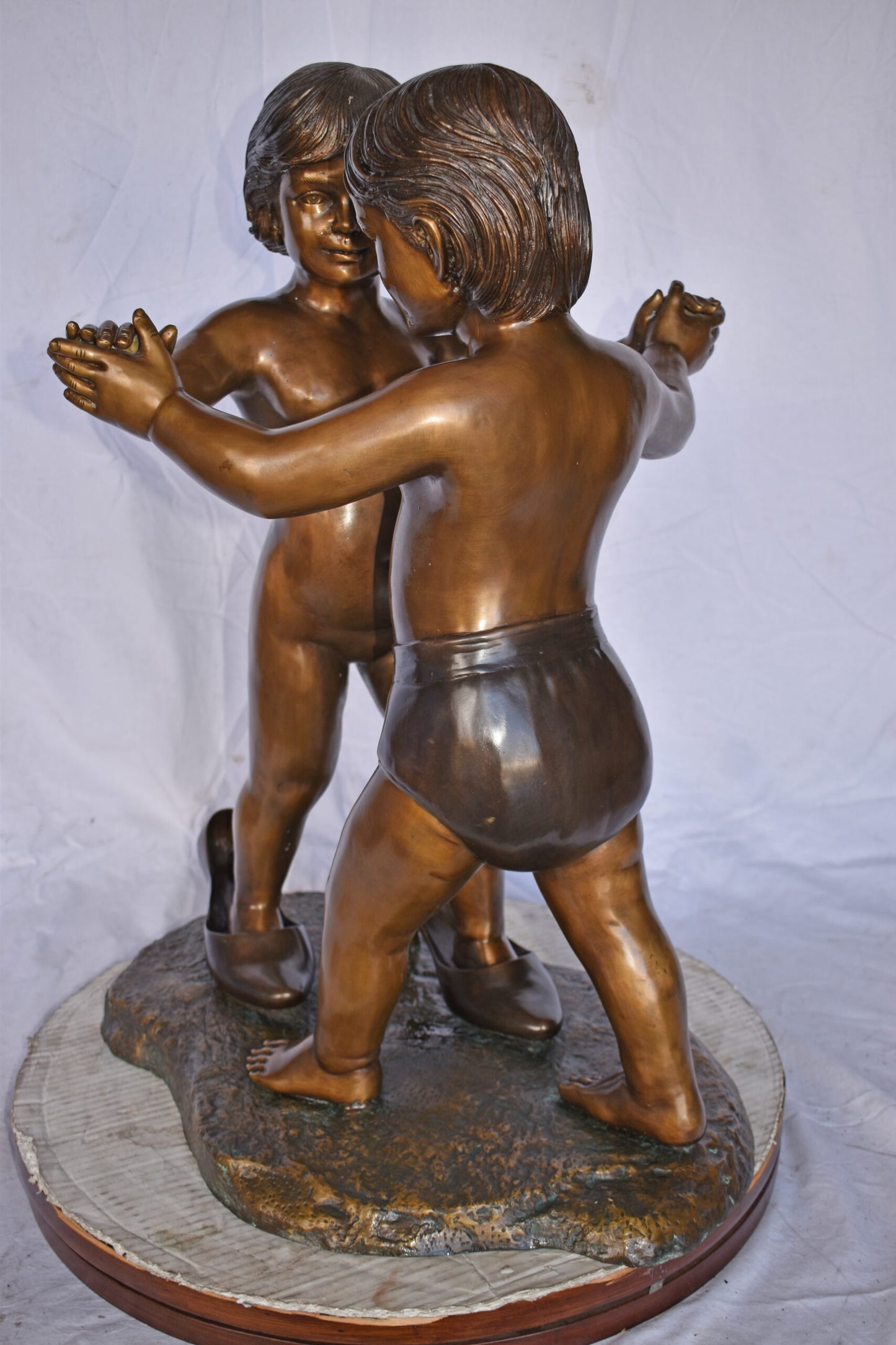 Girl with Big Shoes Dancing with A Boy Bronze Art Nude 21"L x 15"W x 30"H.