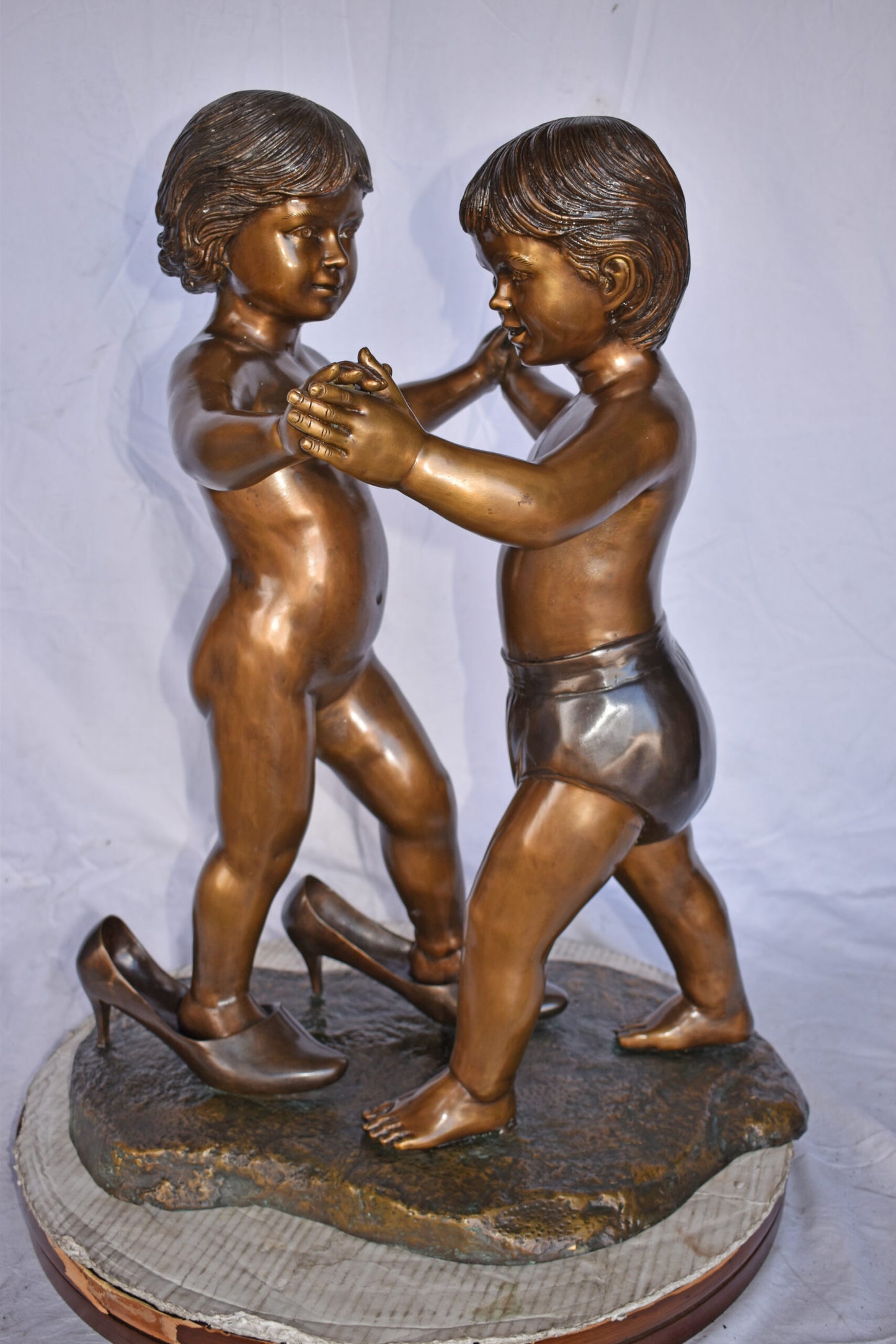 Girl with Big Shoes Dancing with A Boy Bronze Art Nude 21"L x 15"W x 30"H.