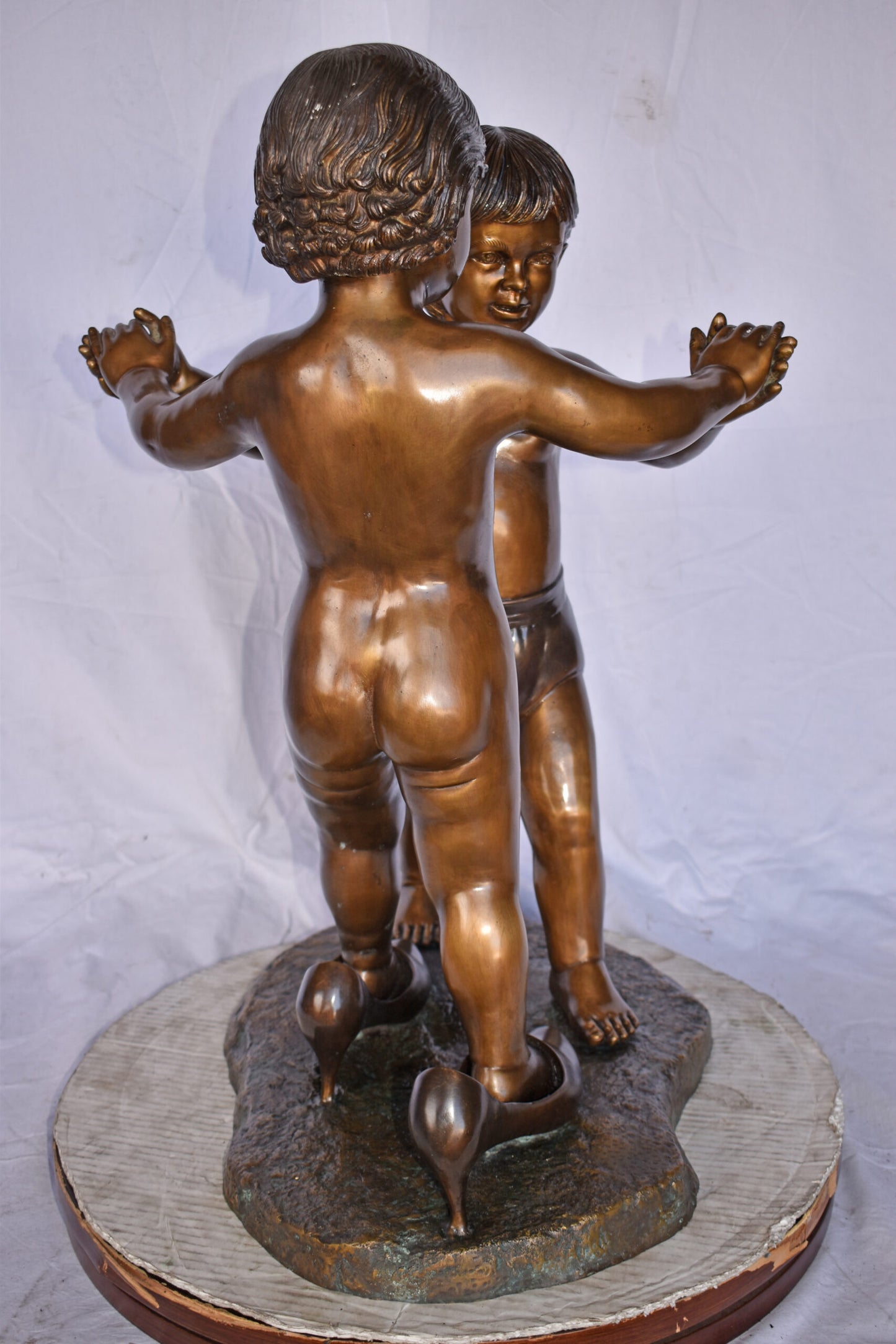 Girl with Big Shoes Dancing with A Boy Bronze Art Nude 21"L x 15"W x 30"H.