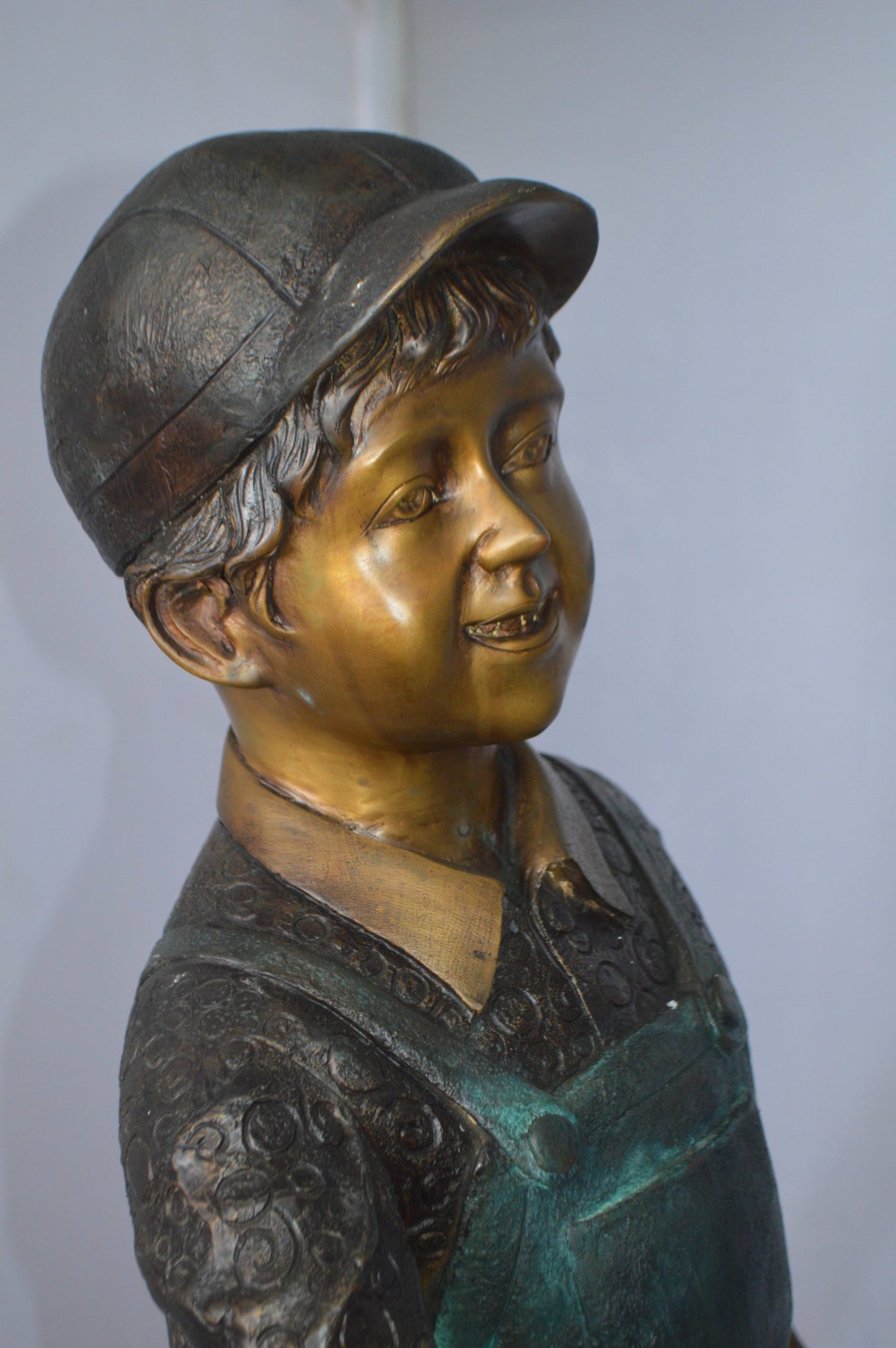 Kid Fishing Water Fountain Bronze Statue - Size: 18"L x 22"W x 49"H.