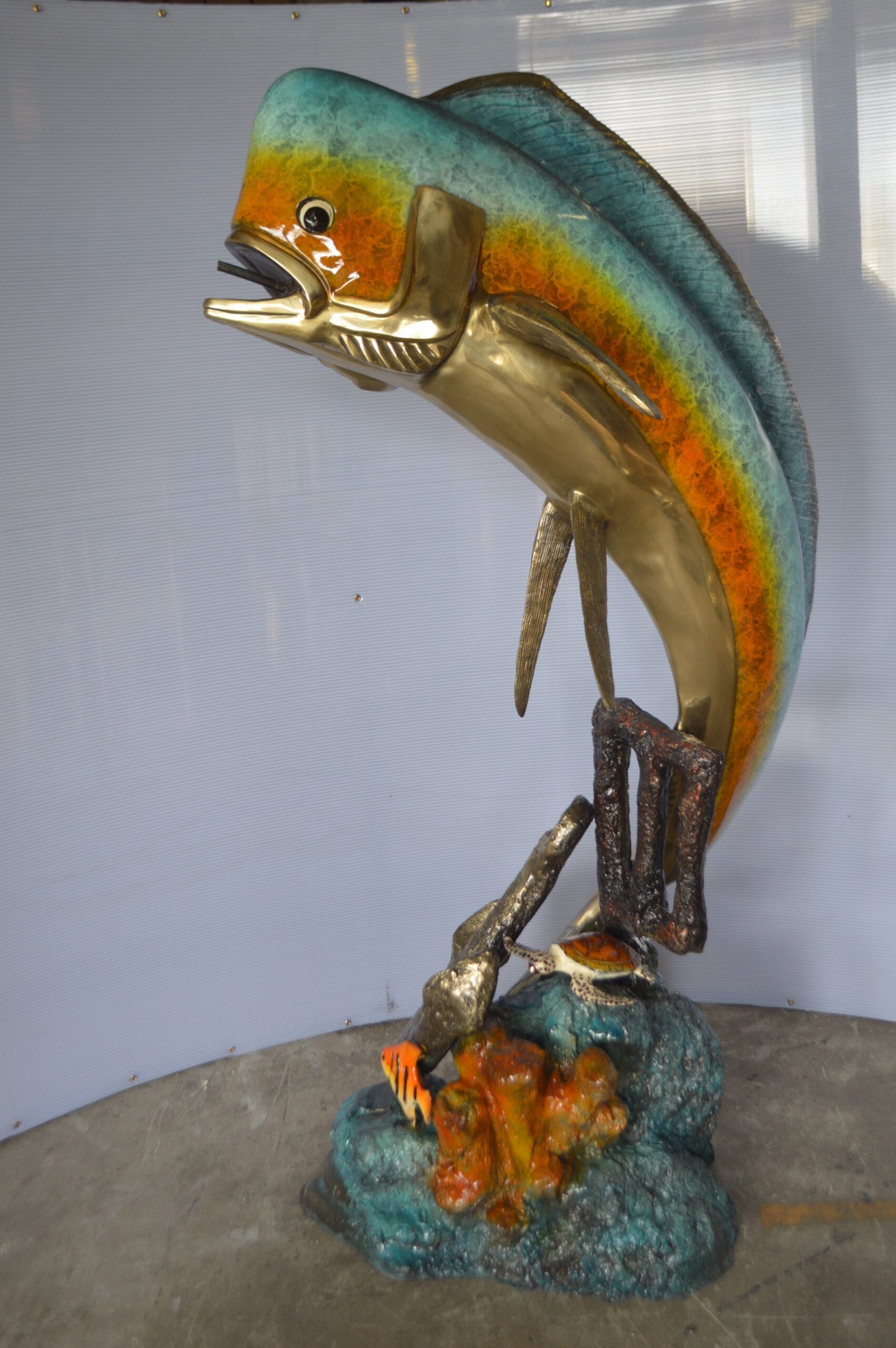 Mahi Mahi -large Fish fountain Bronze Statue - Size: 30"L x 32"W x 69"H.