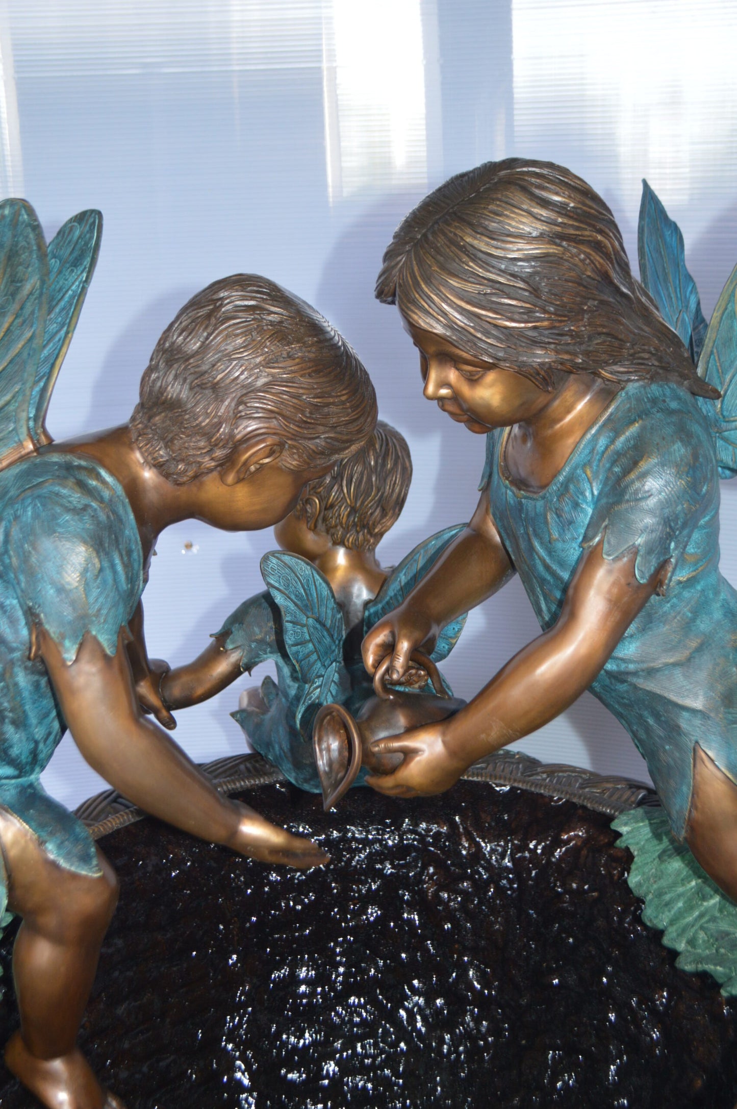 Three Ferries on Fountain Bronze Statue - Size: 41"L x 38"W x 55"H.