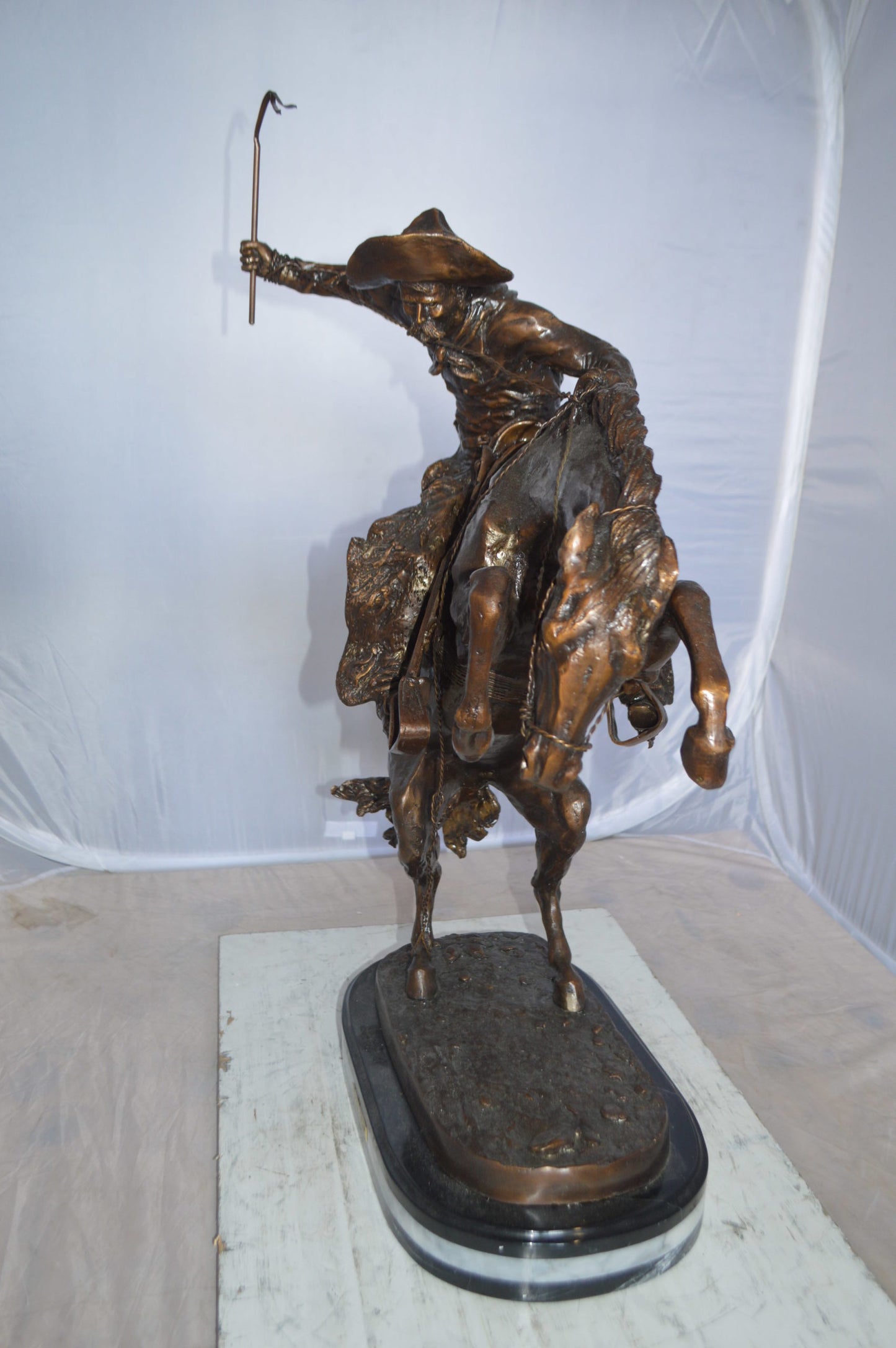 Jumbo Bronco Buster by Remington Bronze Statue - Size: 19"L x 11"W x 36"H.
