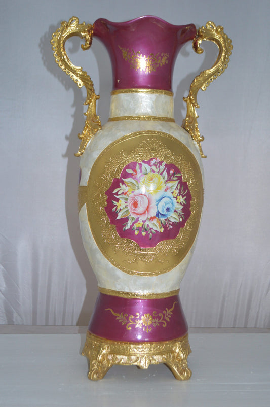 Decoration Vase White Gold and Pink - Size: 15"L x 9"W x 28"H.