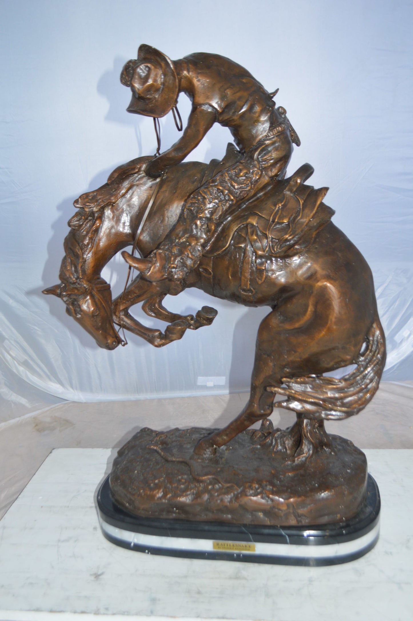 Jumbo Rattle Snake by Remington Bronze Statue - Size: 21"L x 11"W x 32"H.