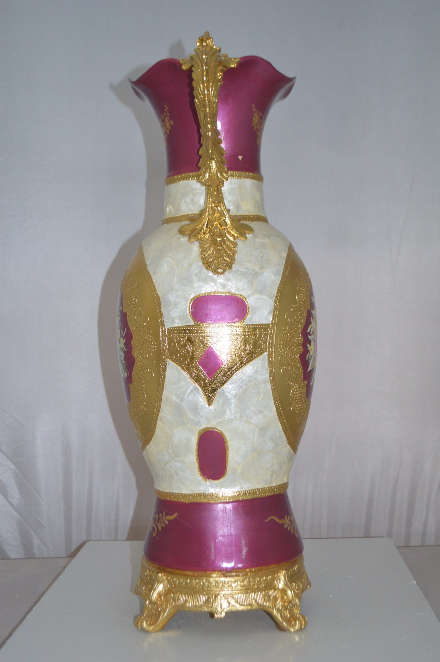 Decoration Vase White Gold and Pink -  Size: 15"L x 9"W x 28"H.