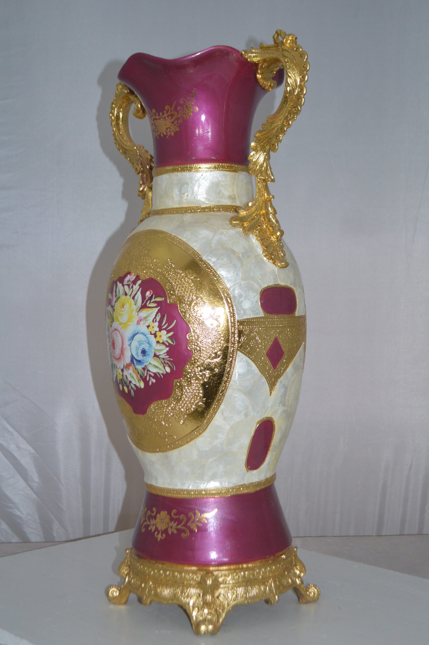 Decoration Vase White Gold and Pink -  Size: 15"L x 9"W x 28"H.