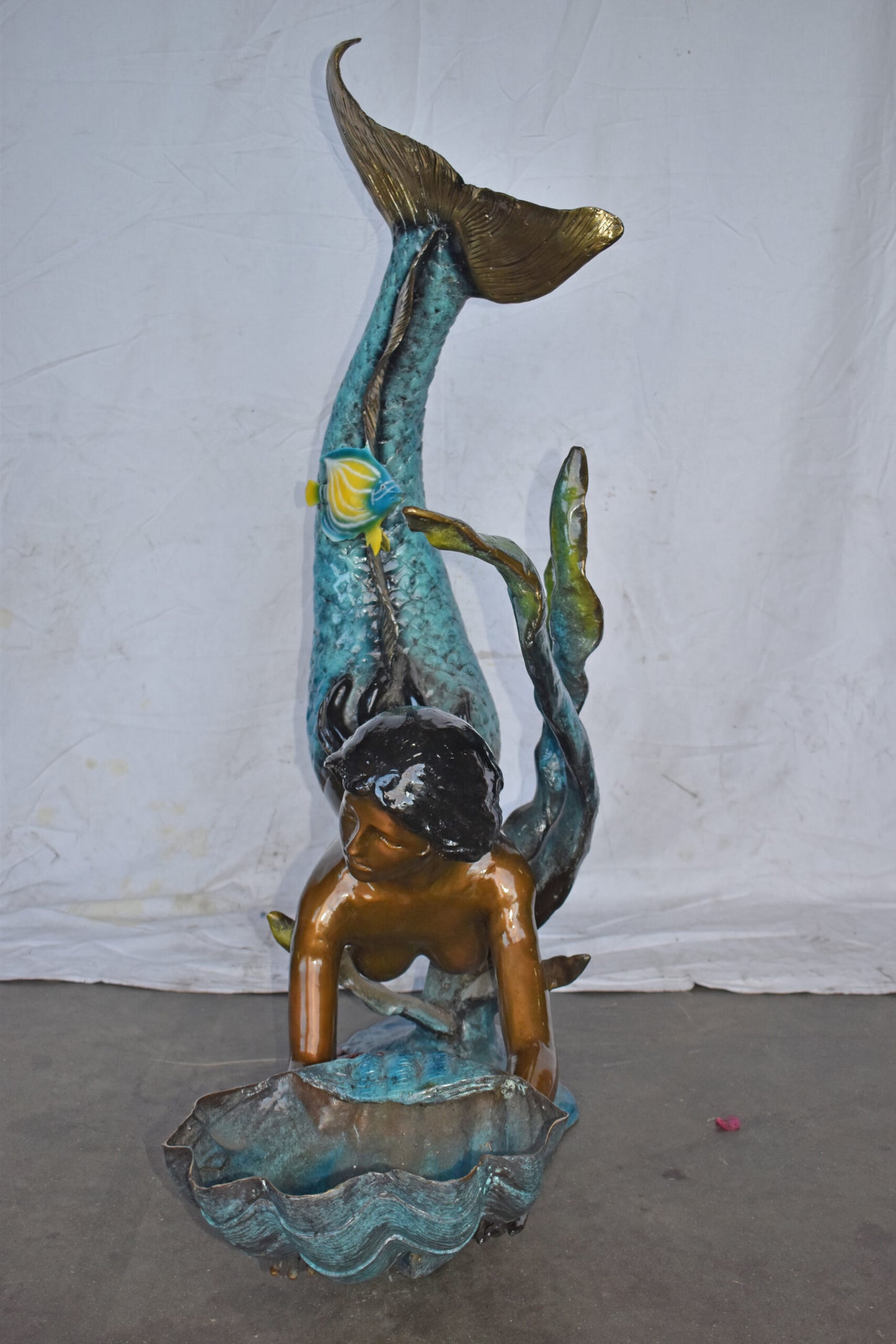 Mermaid Holding A Tray Shell Bronze Statue Art Nude - Size: 16"L x 38"W x 48"H.