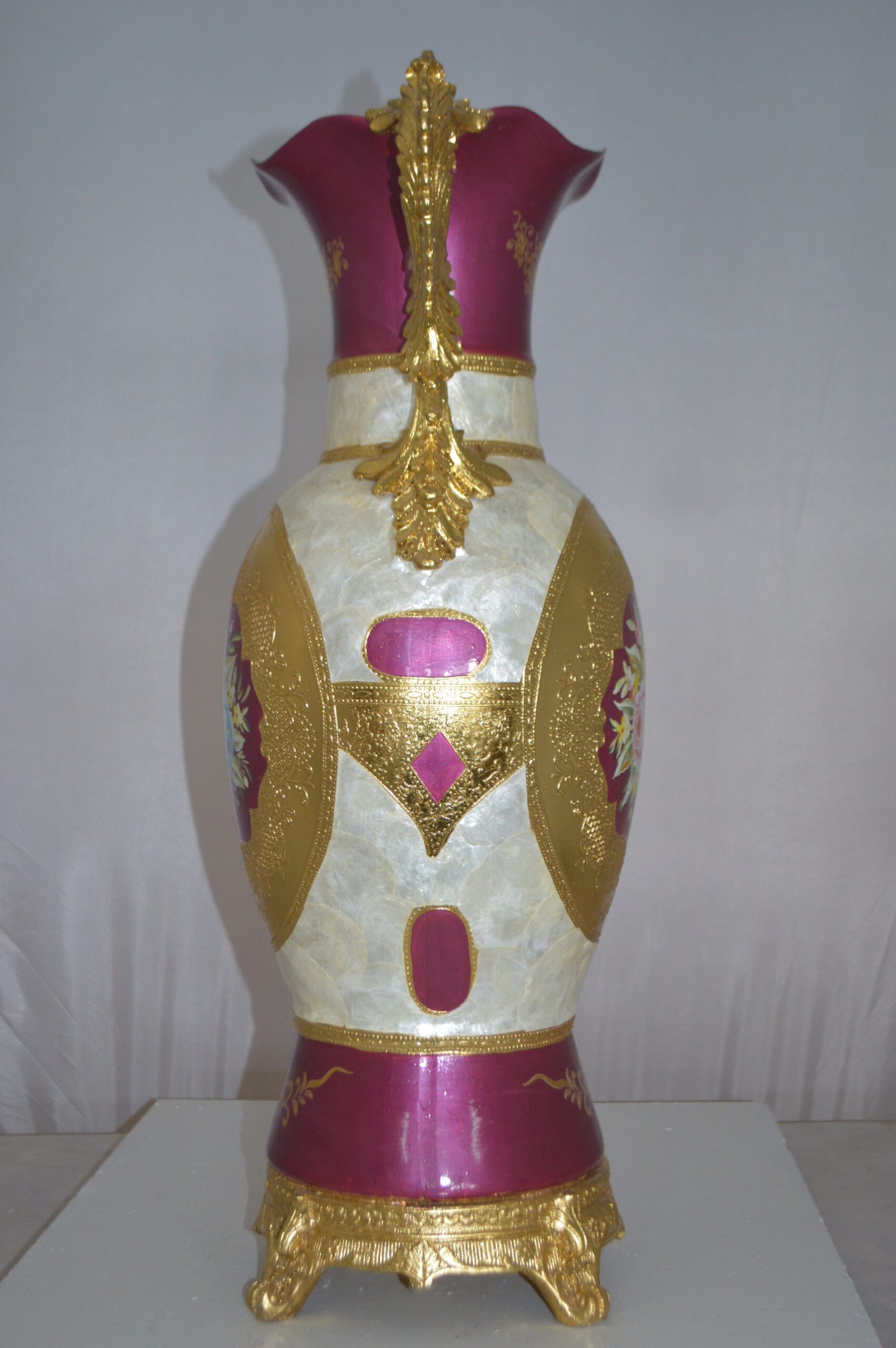 Decoration Vase White Gold and Pink -  Size: 15"L x 9"W x 28"H.