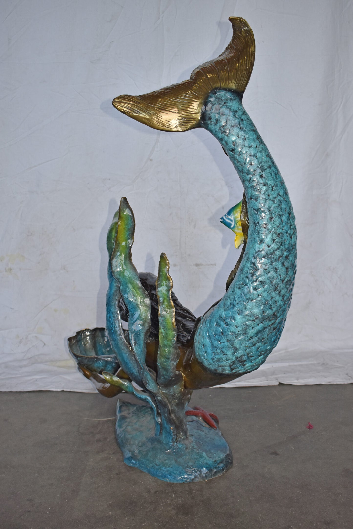 Mermaid Holding A Tray Shell Bronze Statue Art Nude - Size: 16"L x 38"W x 48"H.
