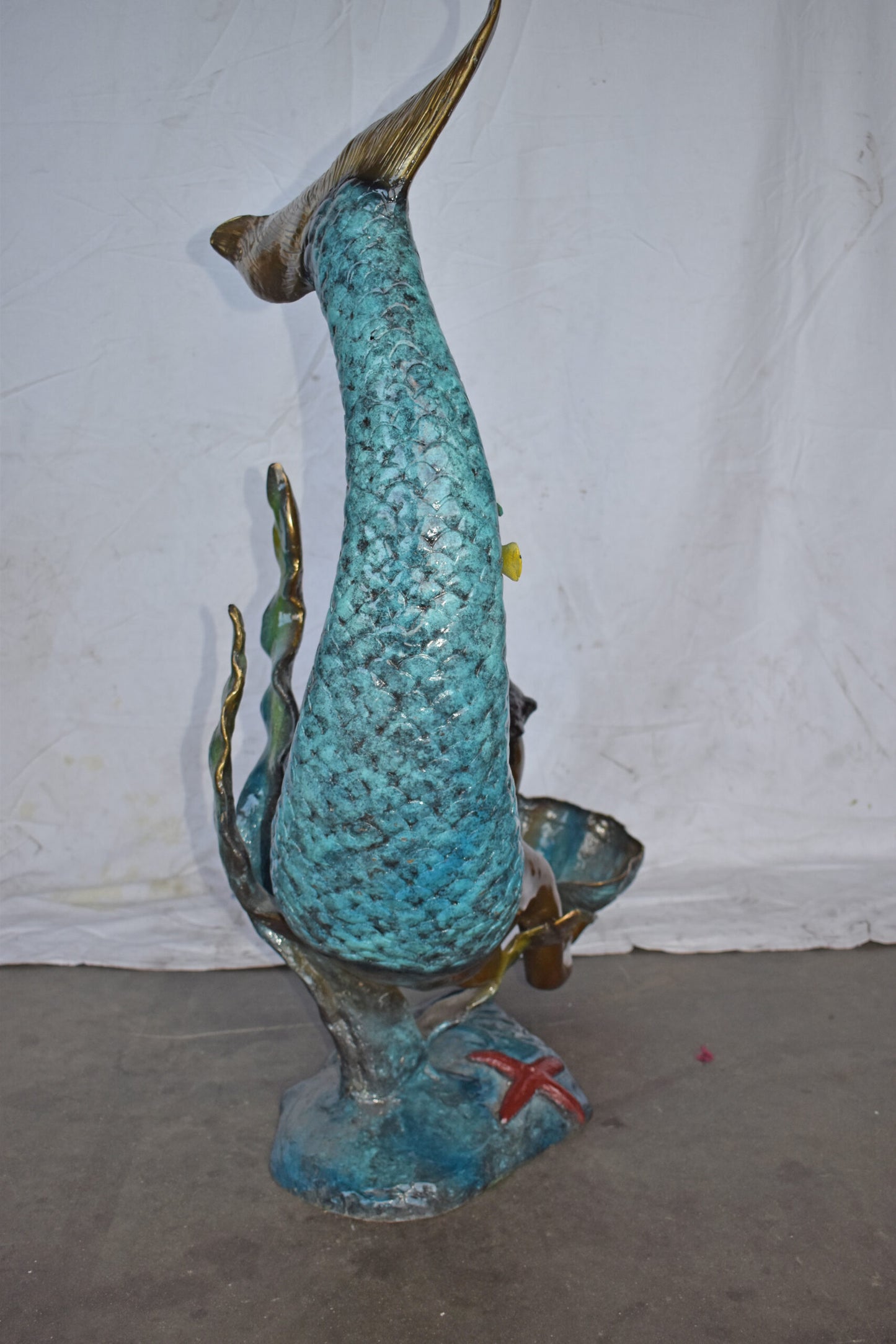 Mermaid Holding A Tray Shell Bronze Statue Art Nude - Size: 16"L x 38"W x 48"H.