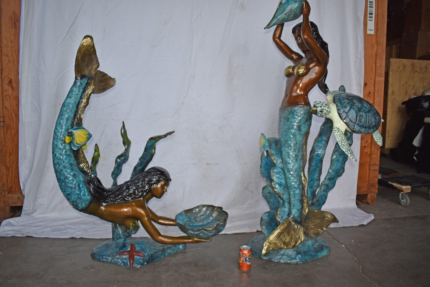 Mermaid Holding A Tray Shell Bronze Statue Art Nude - Size: 16"L x 38"W x 48"H.