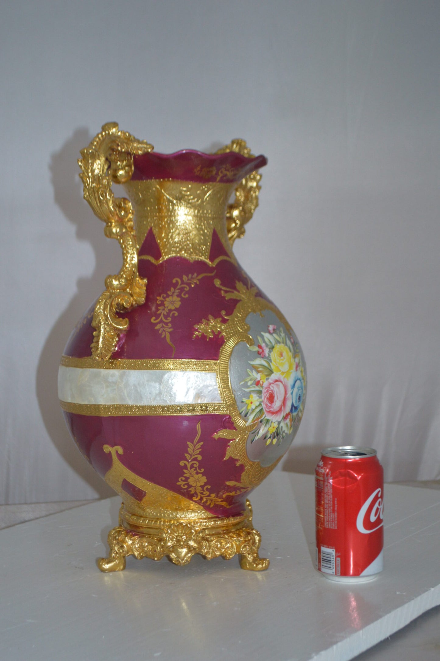decoration Vase Gold and Pink - Size: 12"L x 9"W x 17"H.