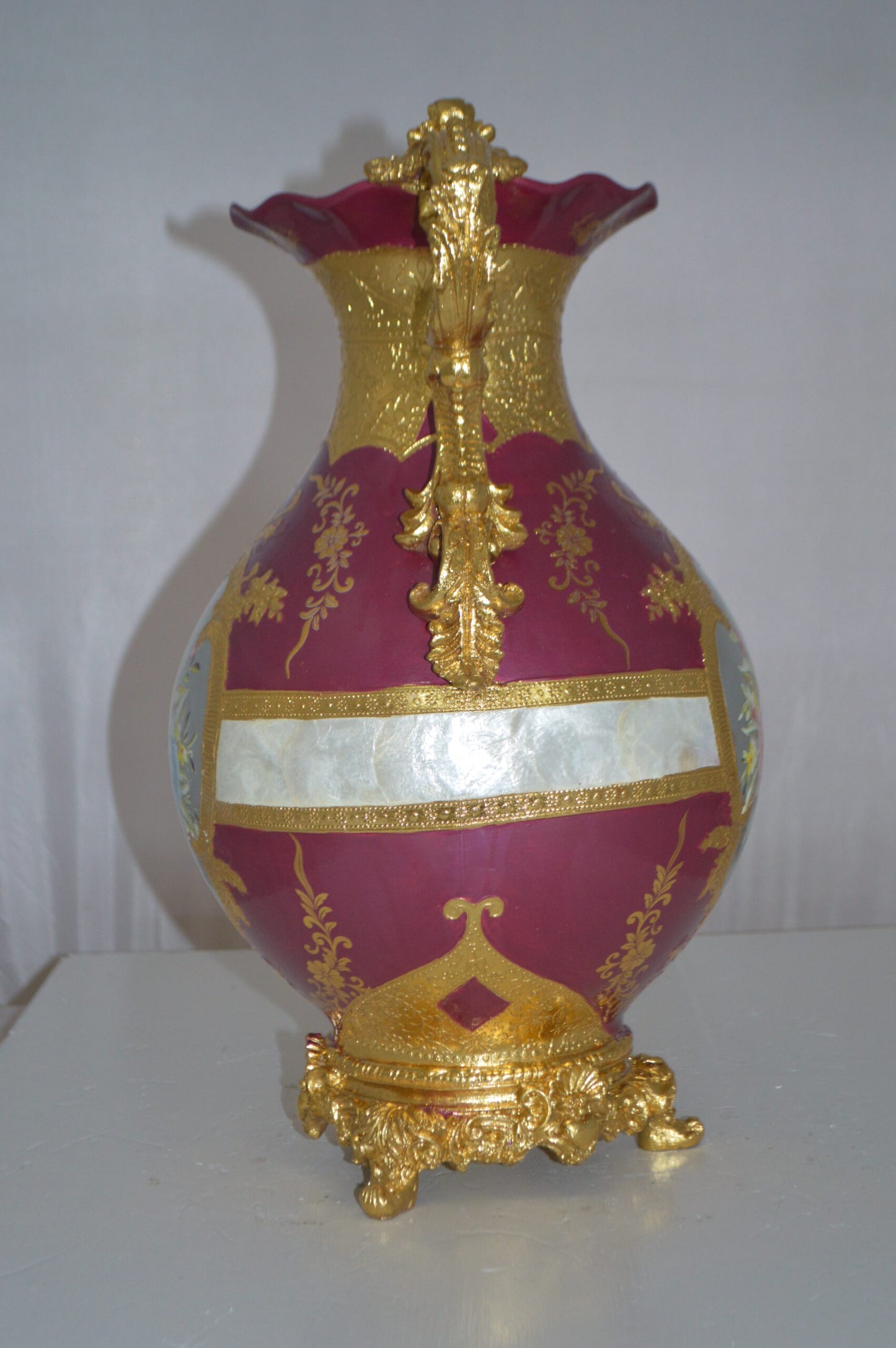 decoration Vase Gold and Pink - Size: 12"L x 9"W x 17"H.