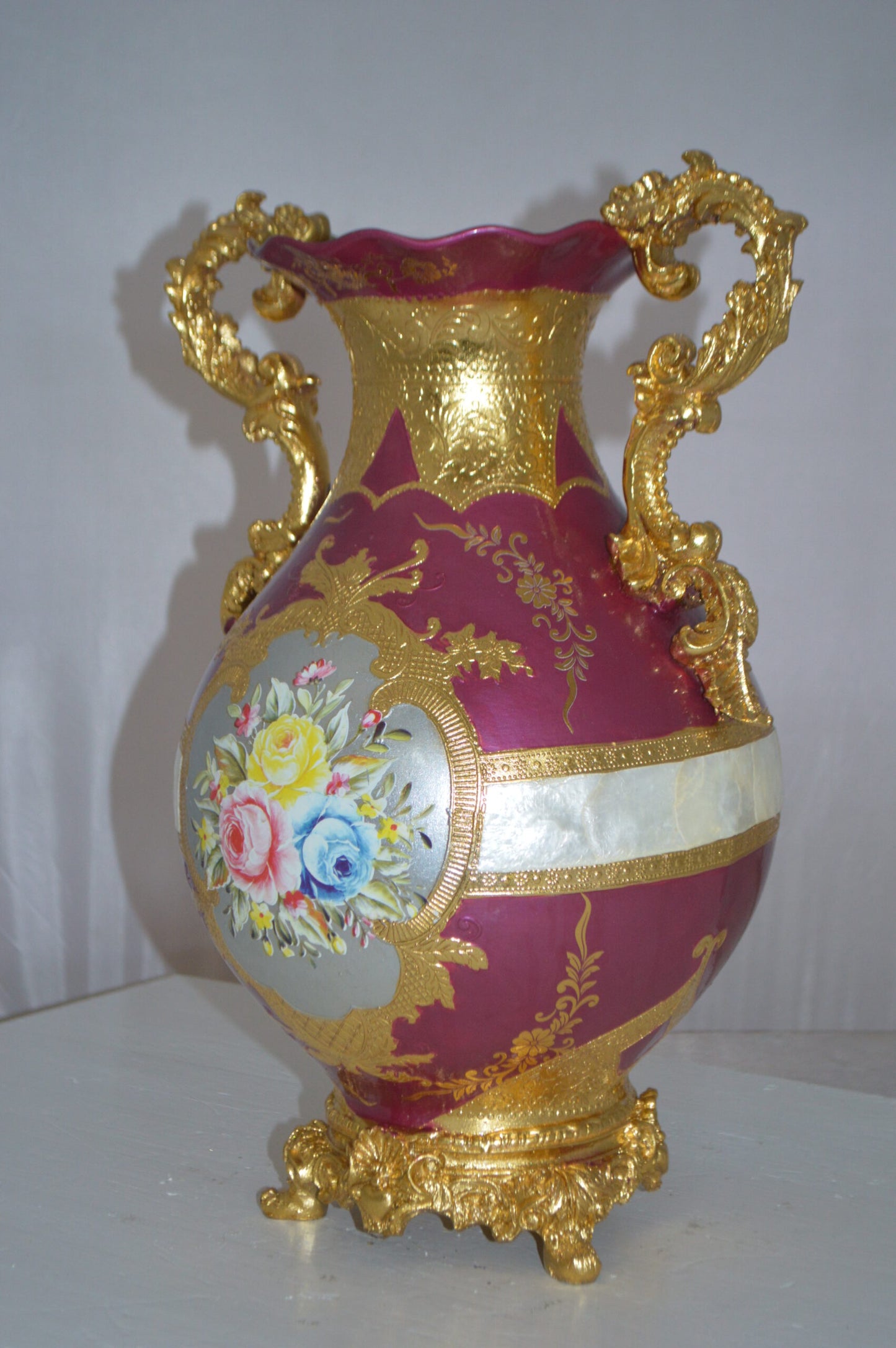 decoration Vase Gold and Pink -  Size: 12"L x 9"W x 17"H.