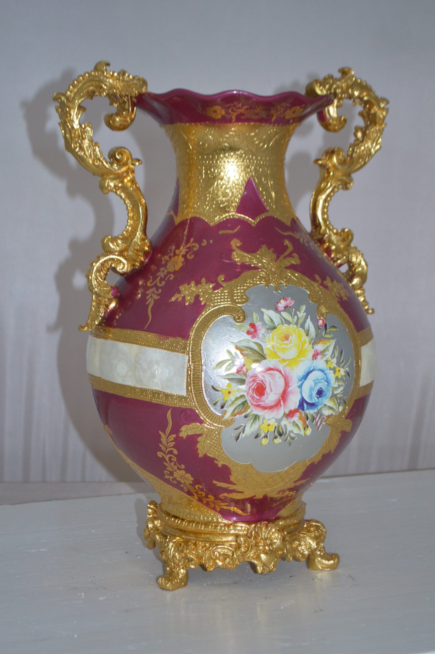 decoration Vase Gold and Pink -  Size: 12"L x 9"W x 17"H.