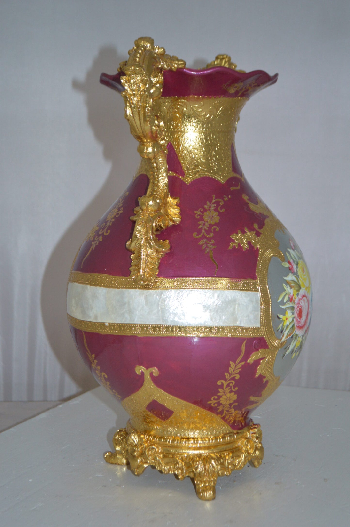 decoration Vase Gold and Pink -  Size: 12"L x 9"W x 17"H.