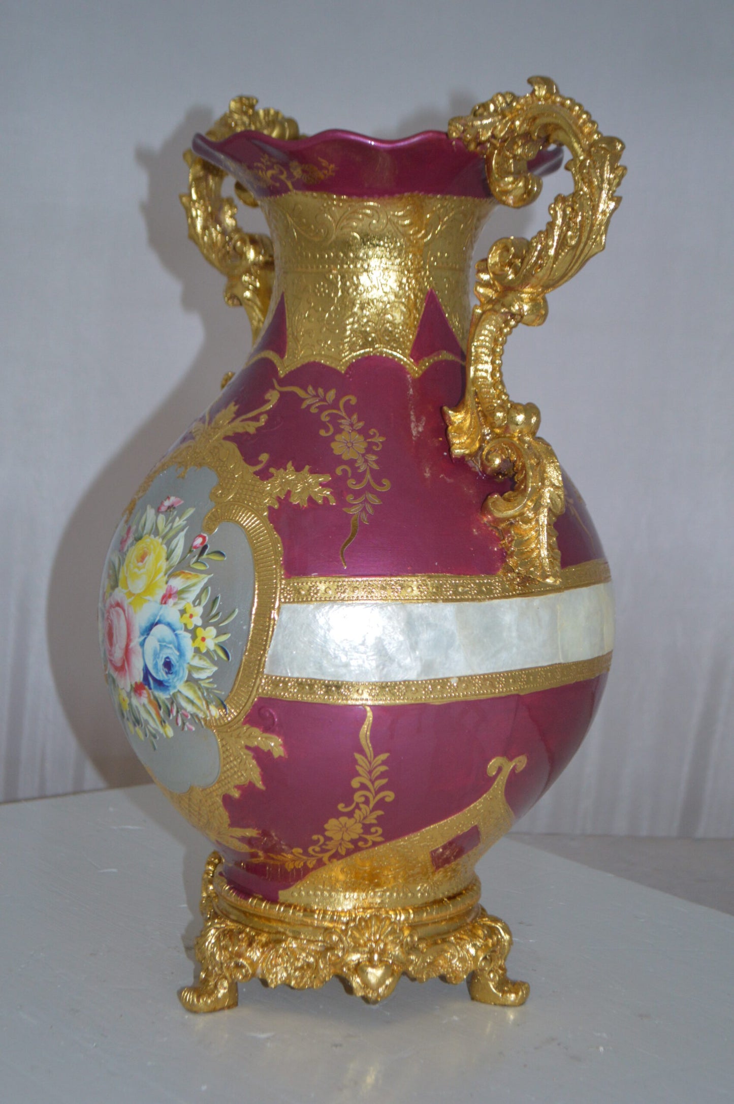 decoration Vase Gold and Pink -  Size: 12"L x 9"W x 17"H.
