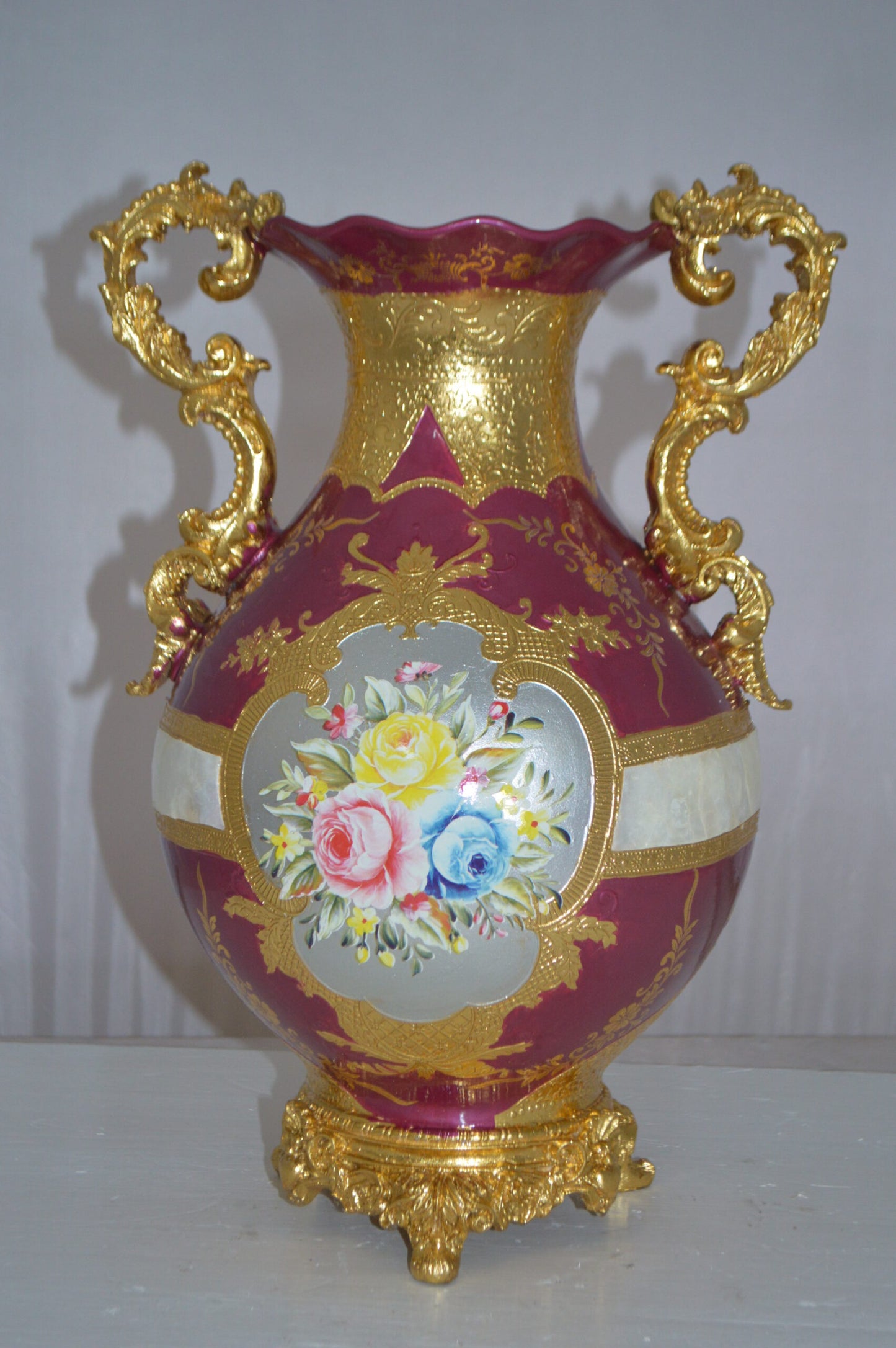 decoration Vase Gold and Pink -  Size: 12"L x 9"W x 17"H.