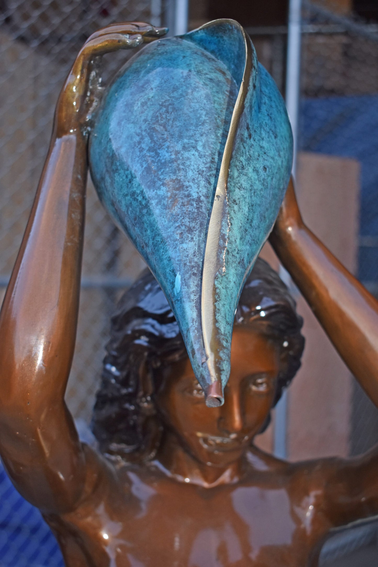 Mermaid Holding a Shell Fountain W Turtle Bronze Statue - Size: 32" x 19" x 60"H