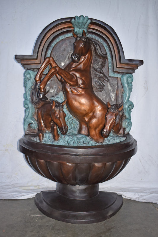 Wall Fountain with Three Horses Made of Bronze Statue - Size: 46" x 21" x 69"H