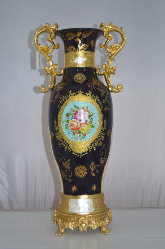 Decoration Vase Blue and Gold - Size: 13"L x 9"W x 28"H.
