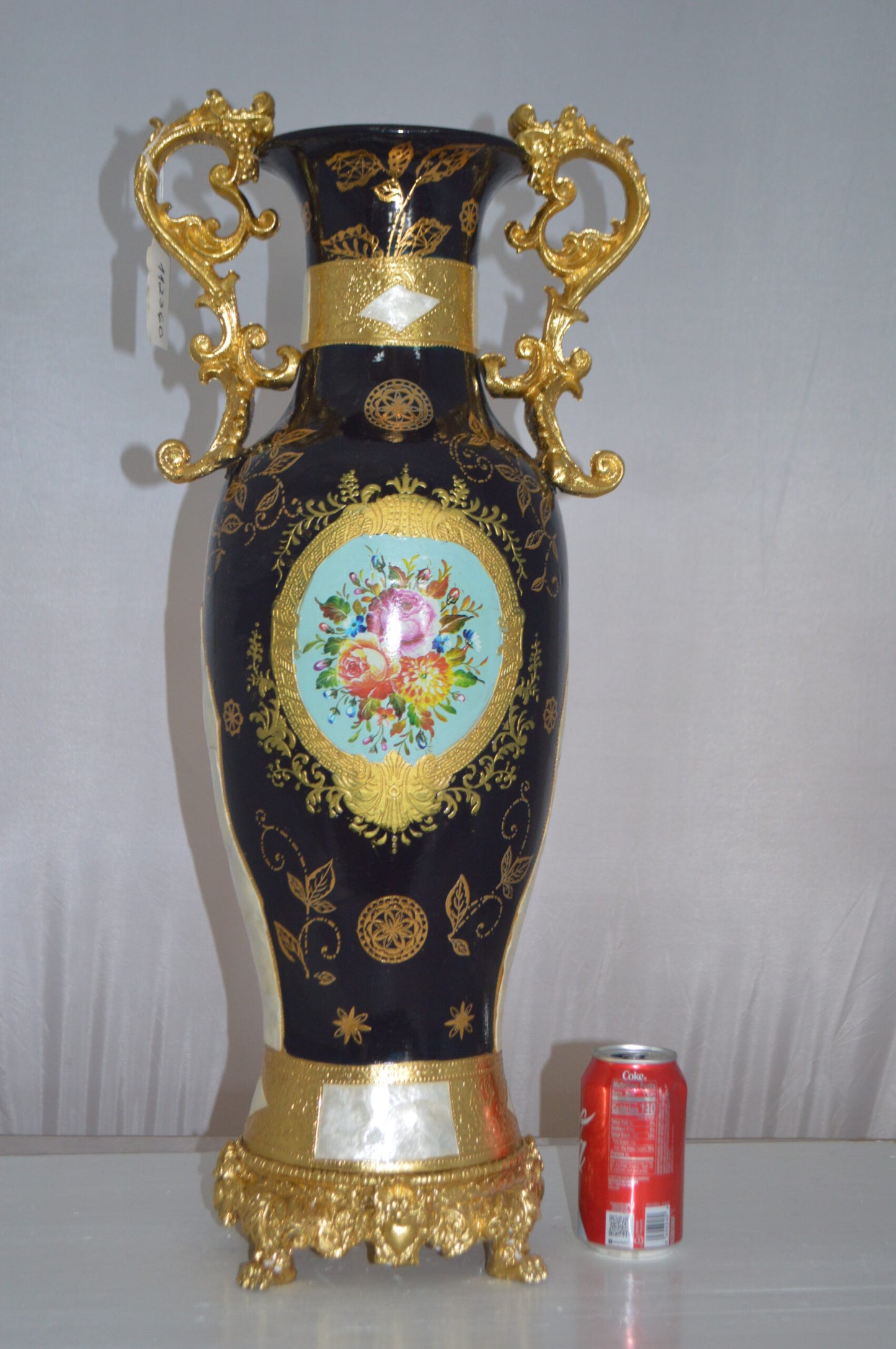 Decoration Vase Blue and Gold -  Size: 13"L x 9"W x 28"H.