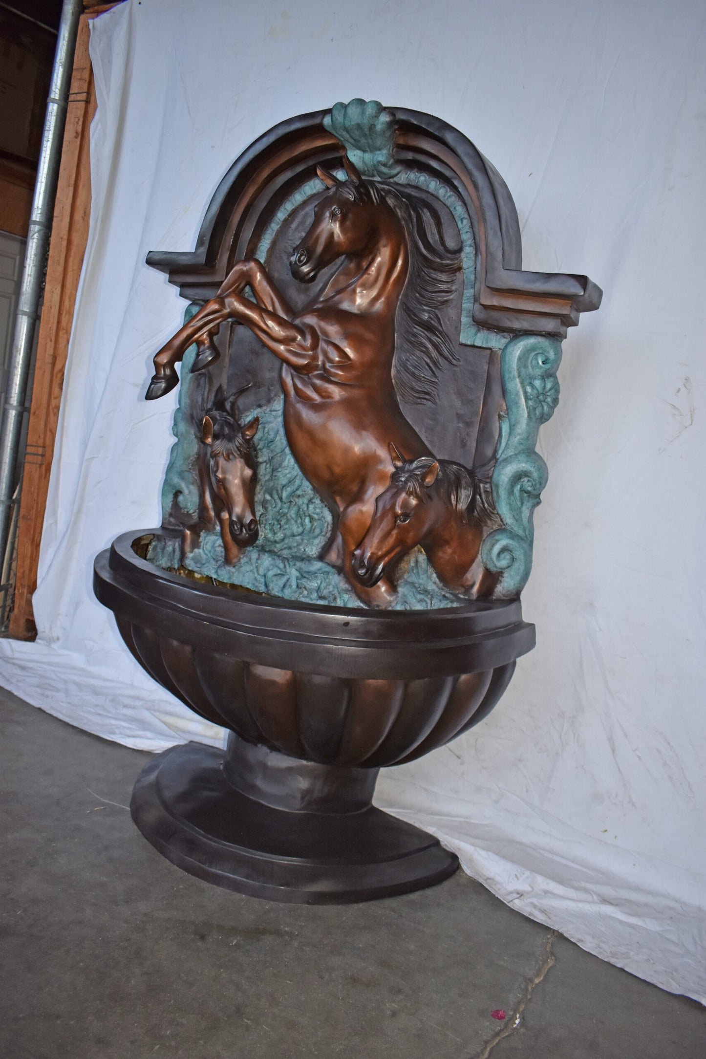 Wall Fountain with Three Horses Made of Bronze Statue - Size: 46" x 21" x 69"H