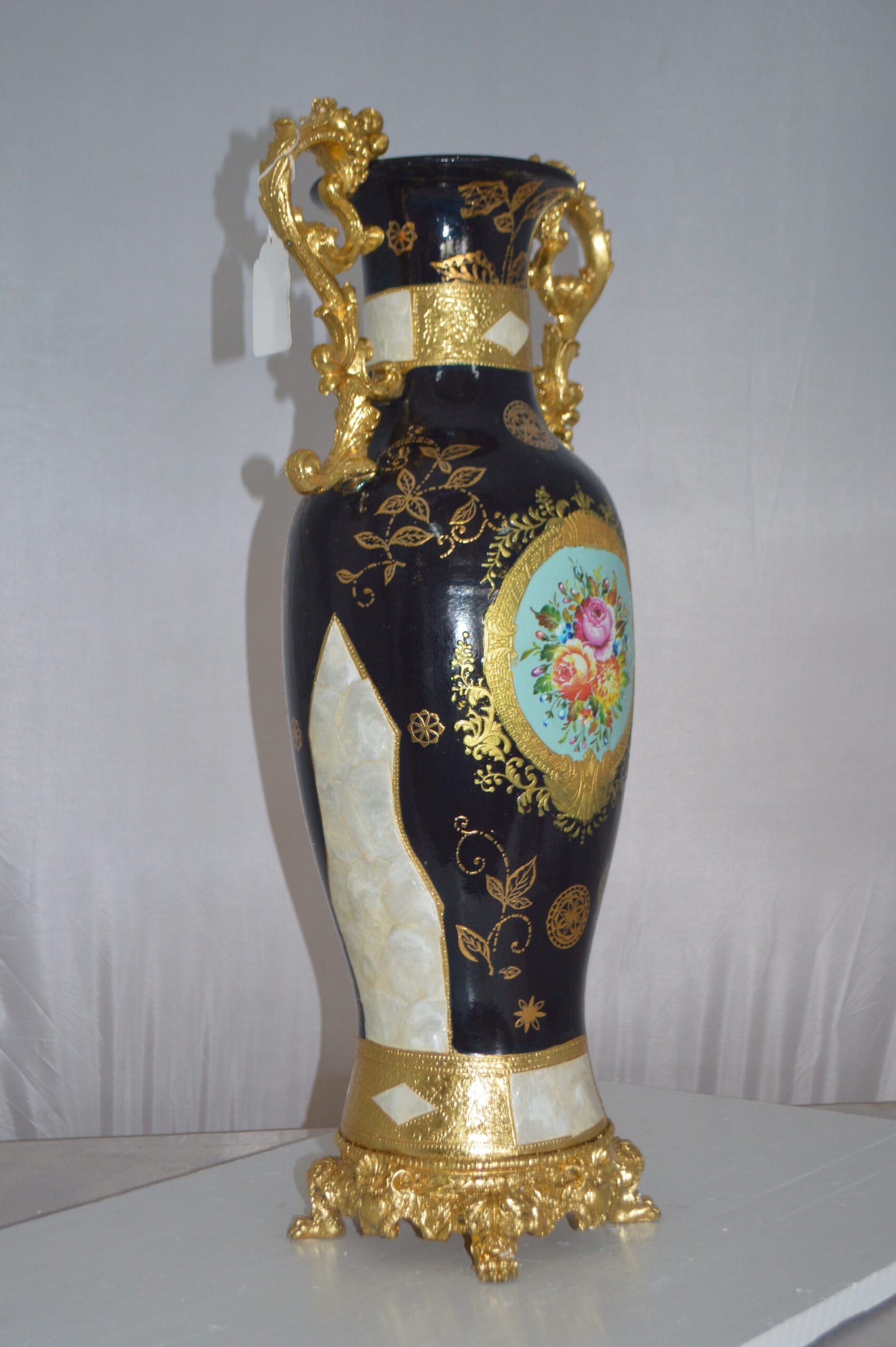 Decoration Vase Blue and Gold -  Size: 13"L x 9"W x 28"H.