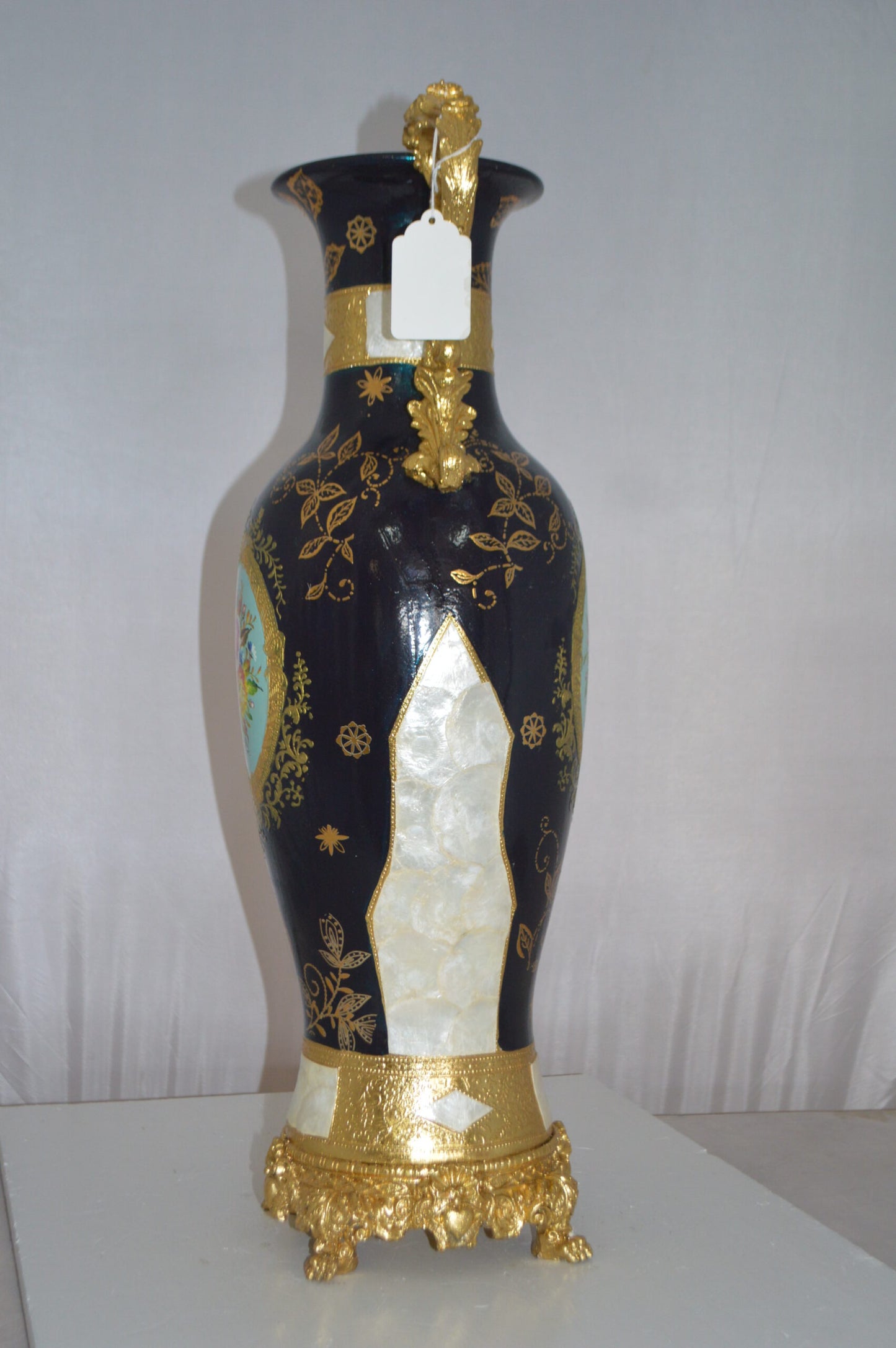 Decoration Vase Blue and Gold - Size: 13"L x 9"W x 28"H.