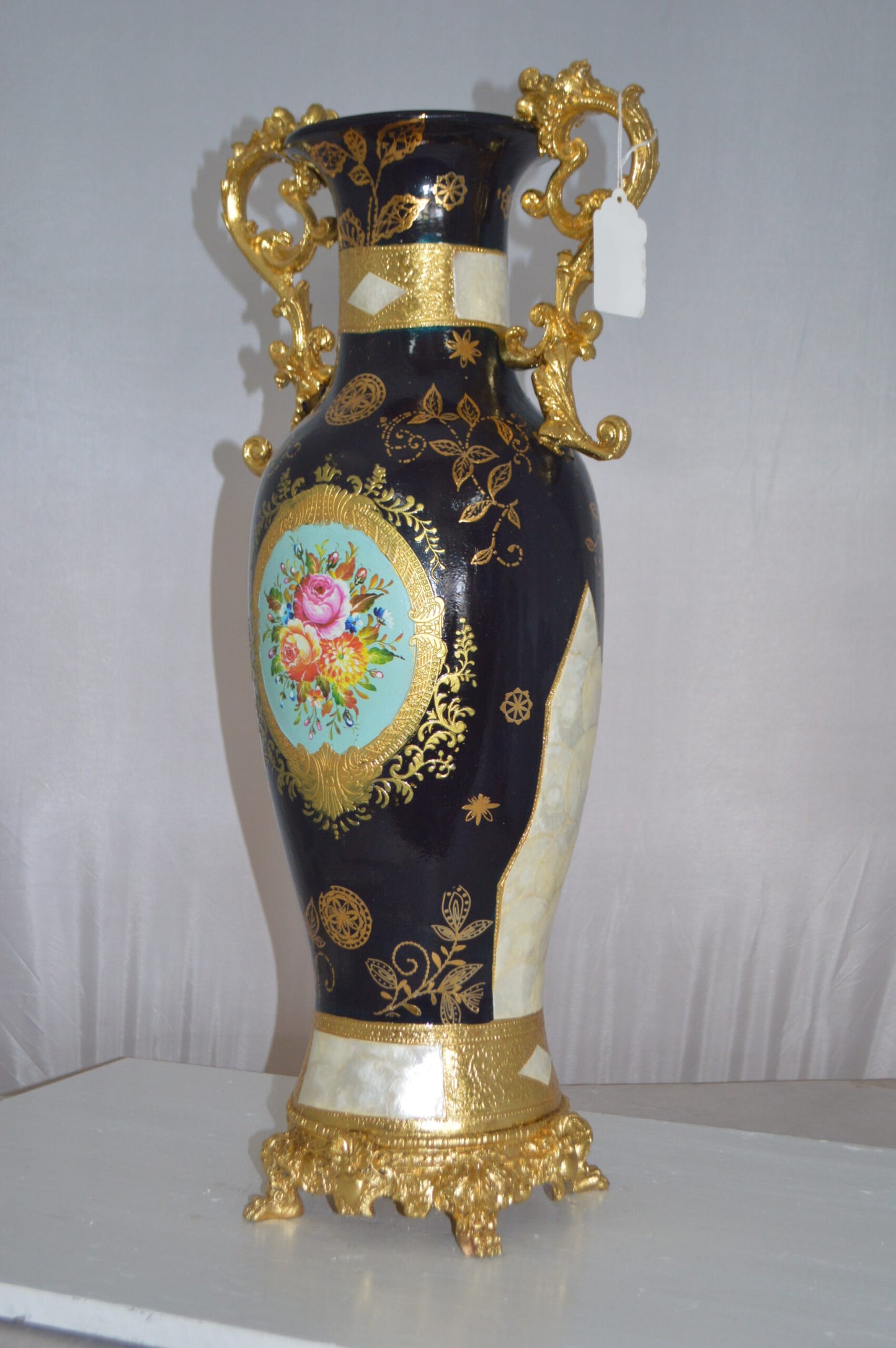 Decoration Vase Blue and Gold -  Size: 13"L x 9"W x 28"H.