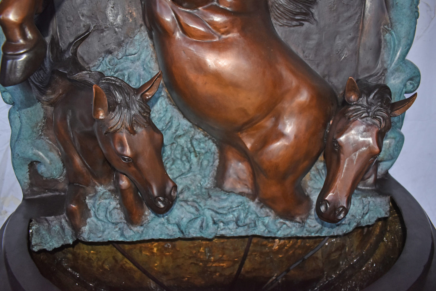 Wall Fountain with Three Horses Made of Bronze Statue - Size: 46" x 21" x 69"H