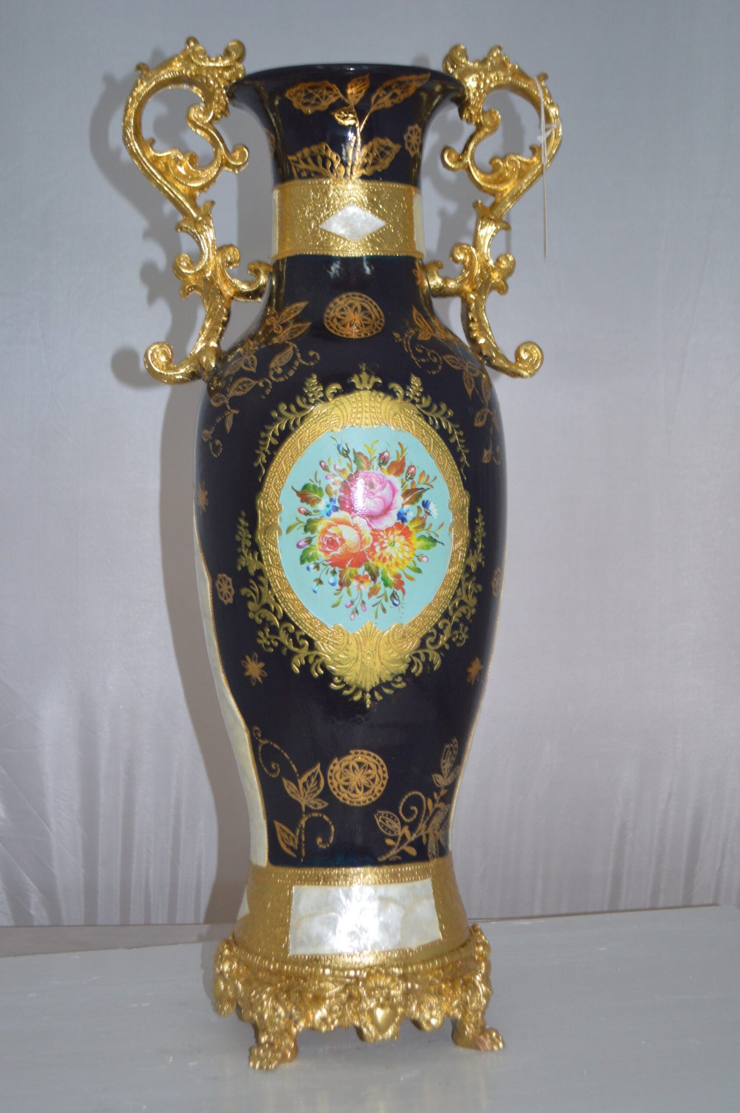 Decoration Vase Blue and Gold -  Size: 13"L x 9"W x 28"H.